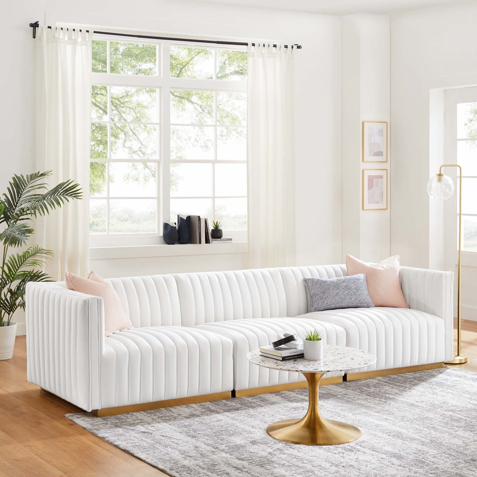 Modway Sofas & Couches - Conjure Channel Tufted Performance Velvet Sofa Gold White
