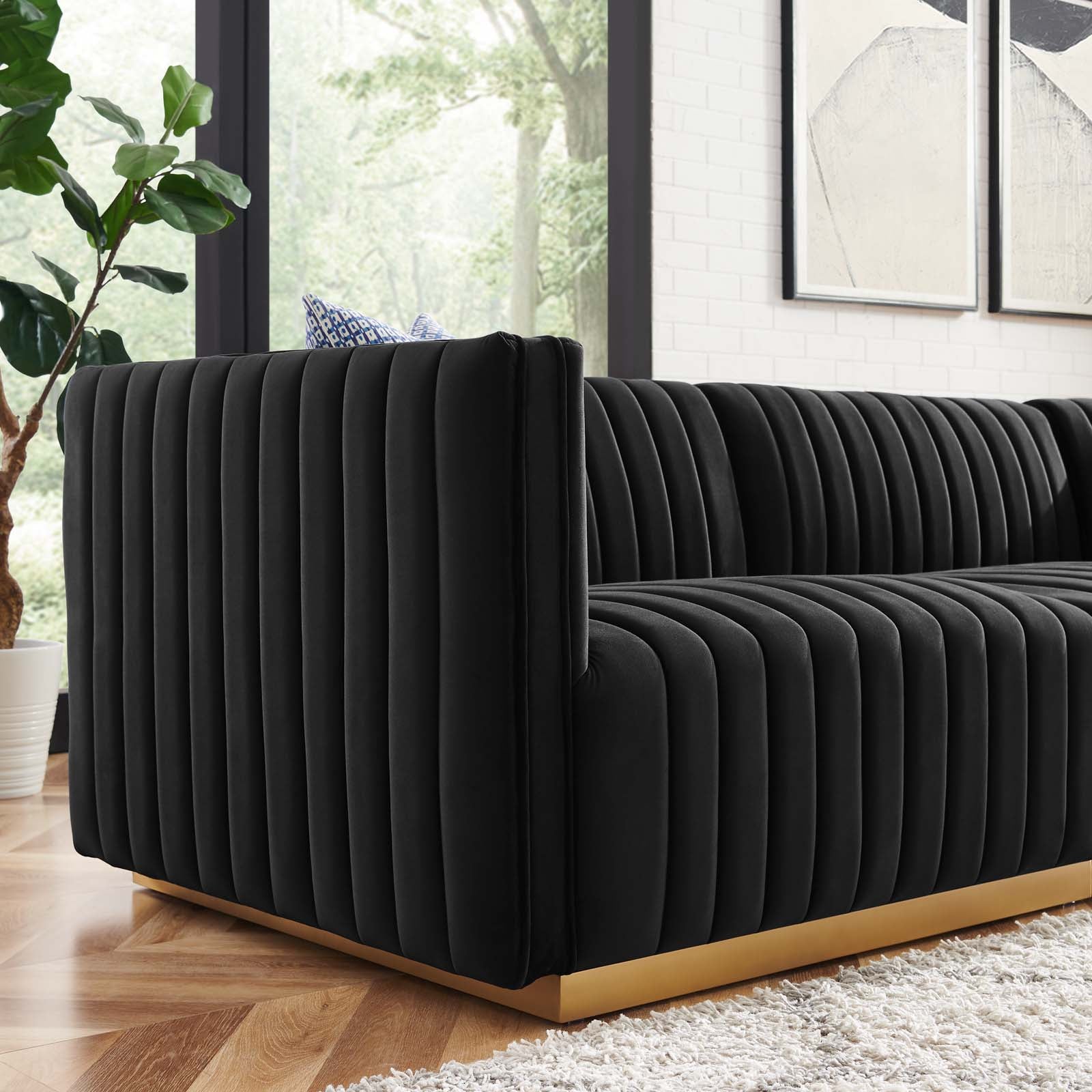 Modway Sectional Sofas - Conjure Channel Tufted Velvet 4 Piece Sectional Gold Black