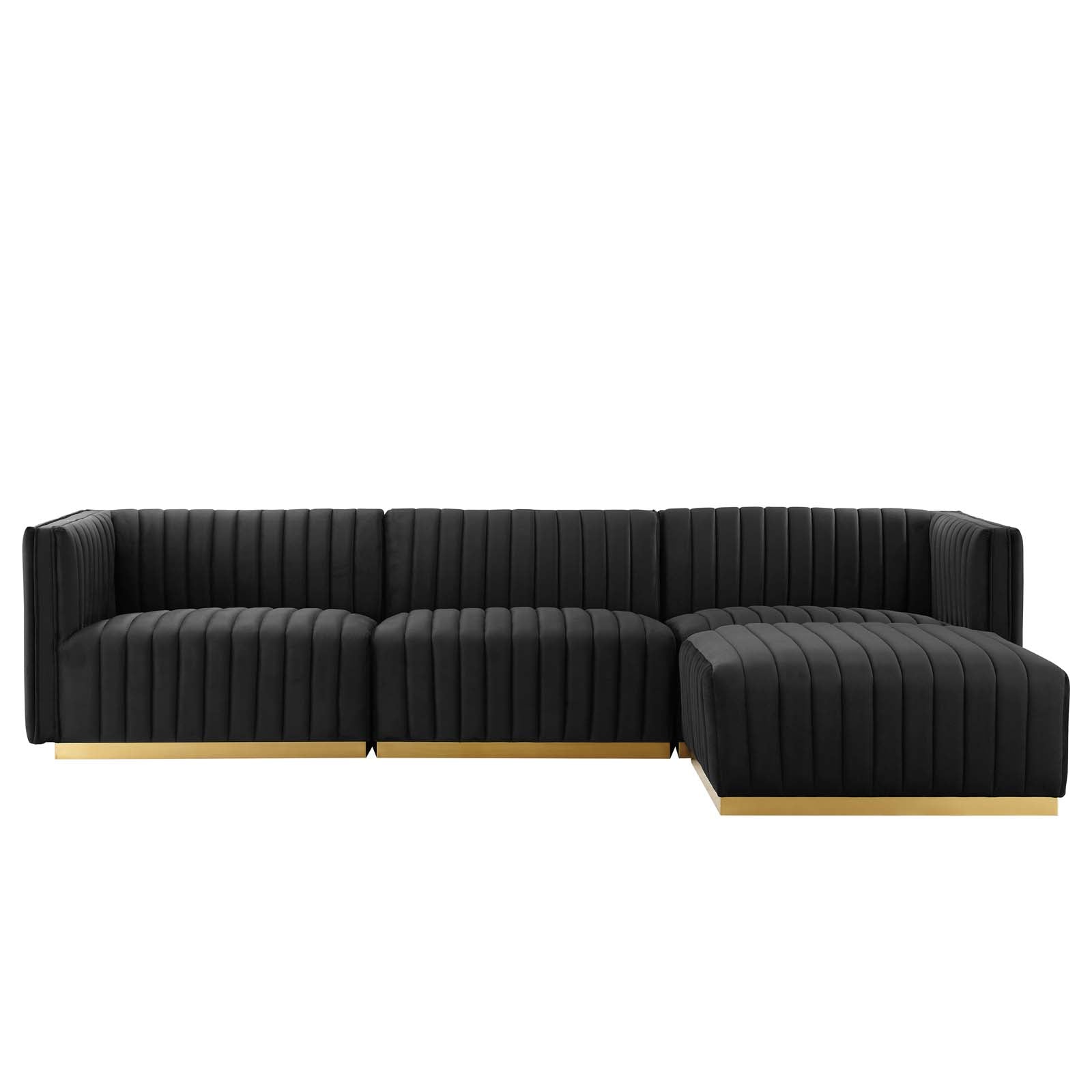 Modway Sectional Sofas - Conjure Channel Tufted Velvet 4 Piece Sectional Gold Black