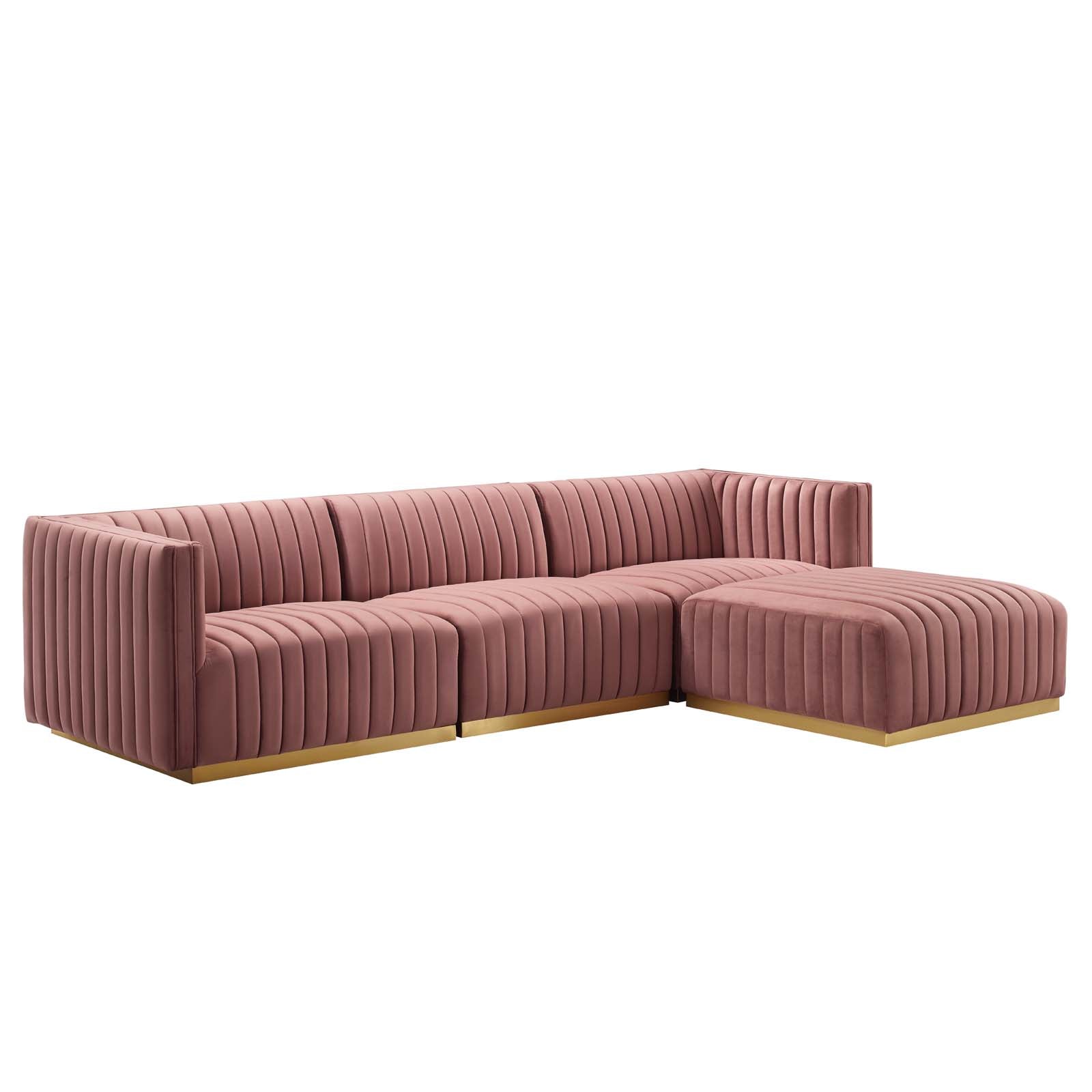 Modway Sectional Sofas - Conjure Tufted Performance Velvet 4 Piece Sectional Gold