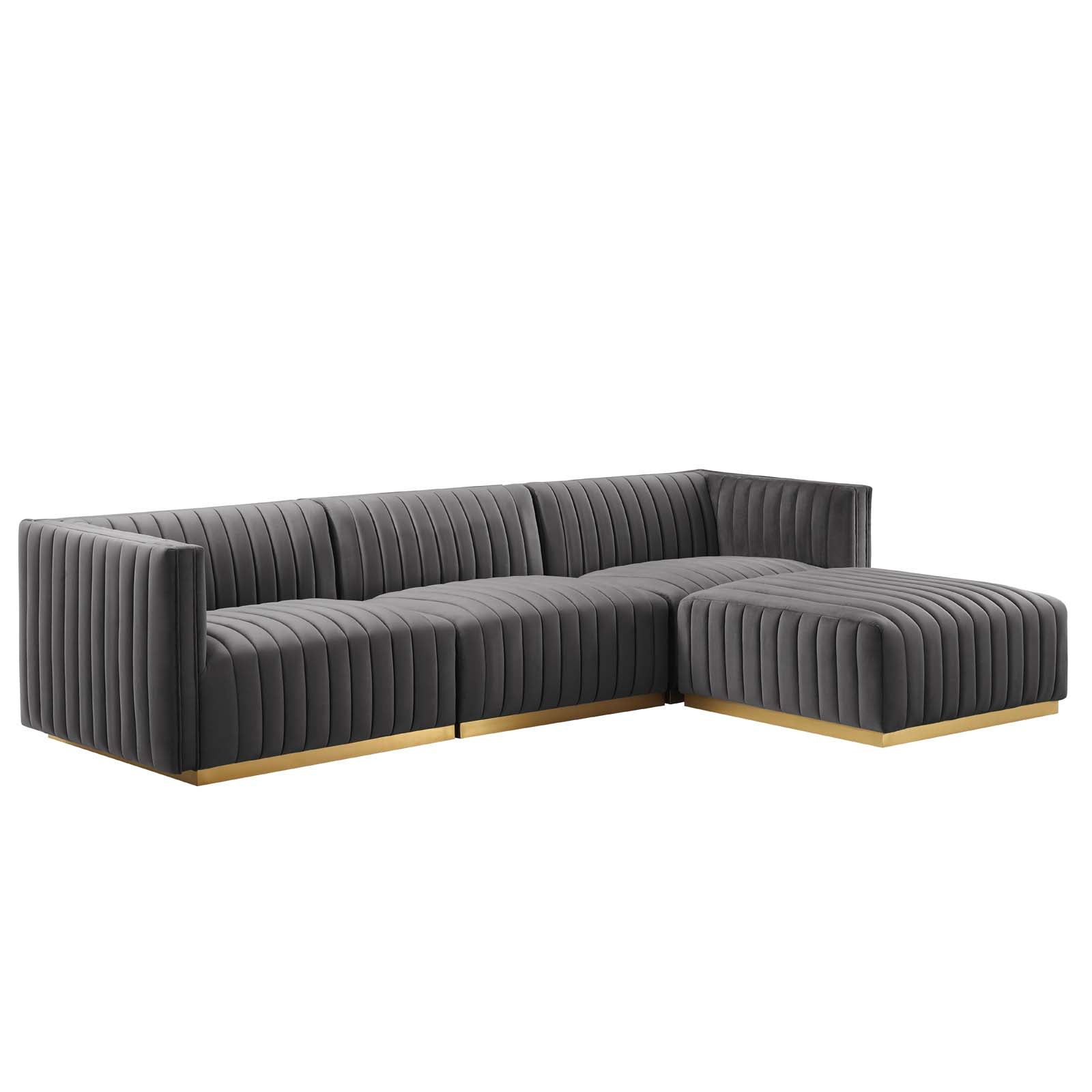 Modway Sectional Sofas - Conjure Tufted Performance Velvet 4 Piece Sectional Gray