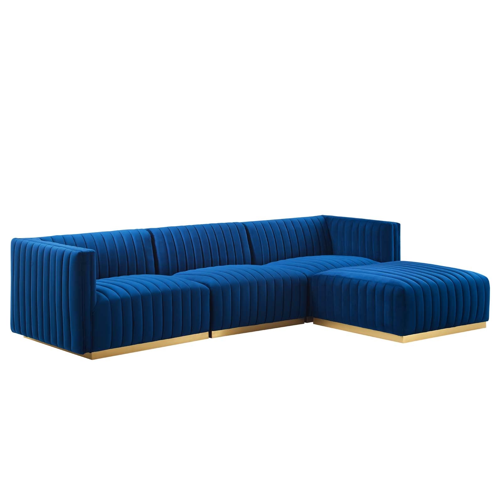 Modway Sectional Sofas - Conjure Tufted Performance Velvet 4 Piece Sectional Gold Navy