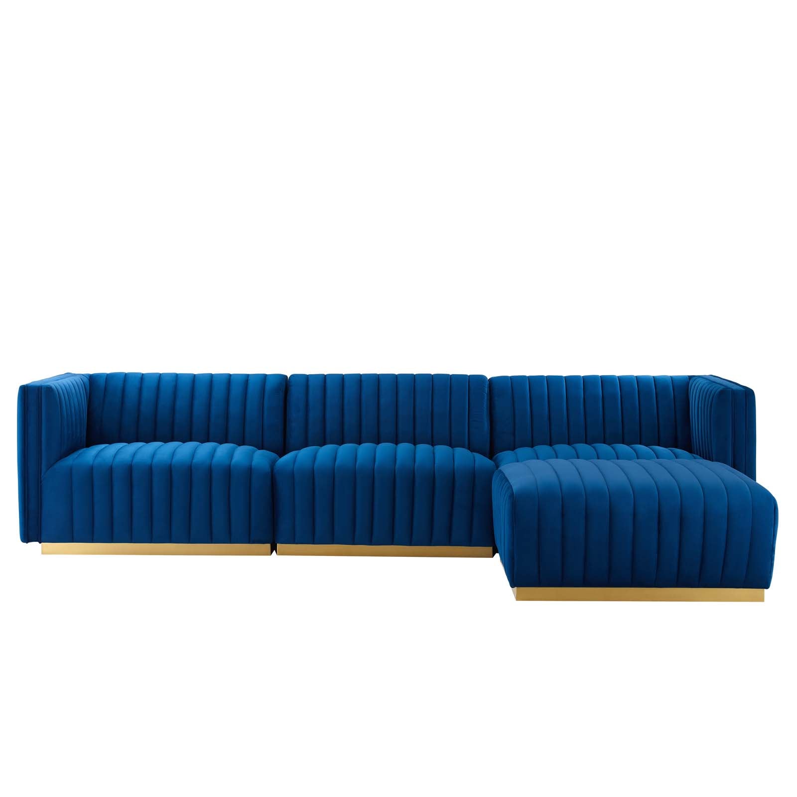 Modway Sectional Sofas - Conjure Tufted Performance Velvet 4 Piece Sectional Gold Navy