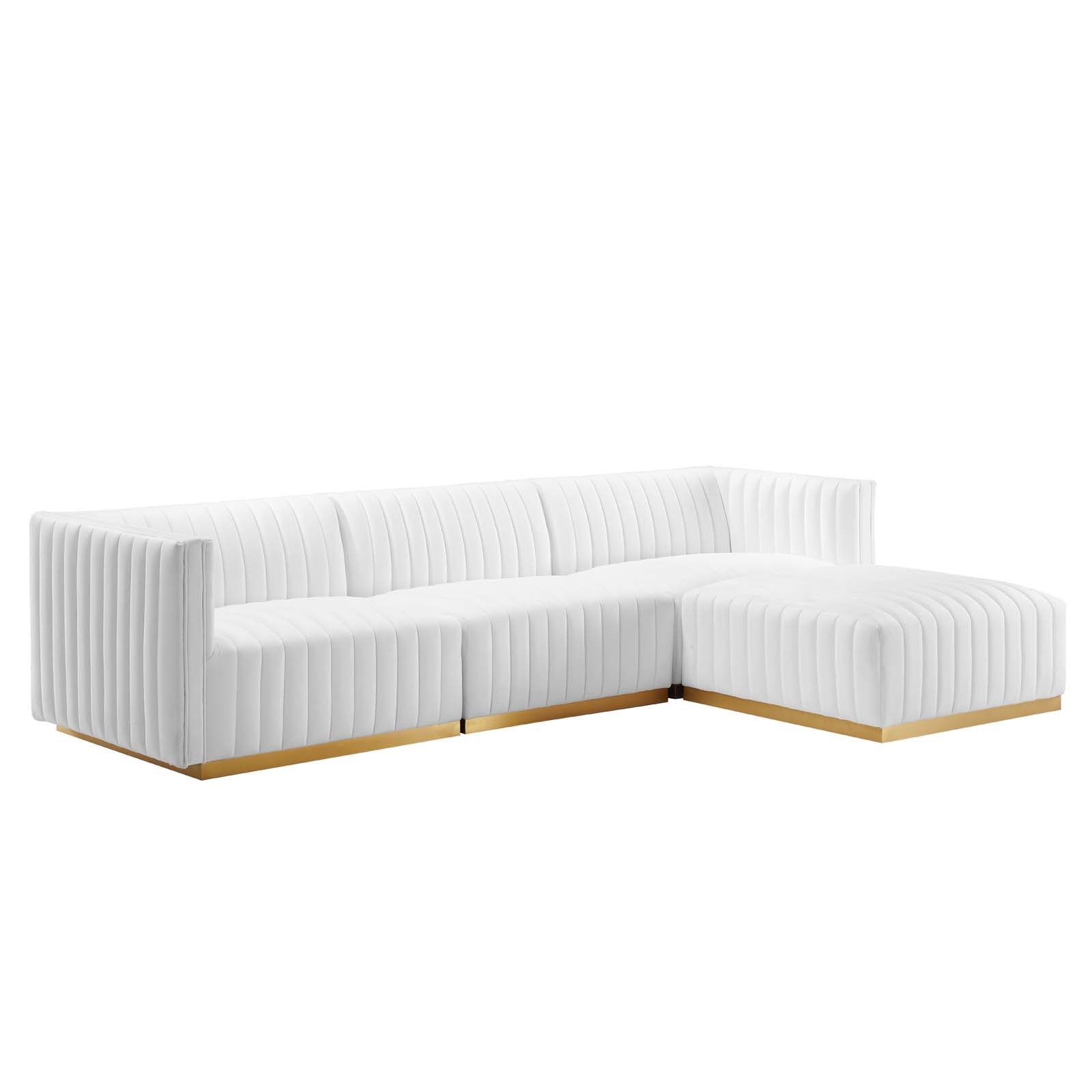 Modway Sectional Sofas - Conjure Tufted Performance Velvet 4 Piece Sectional Gold White