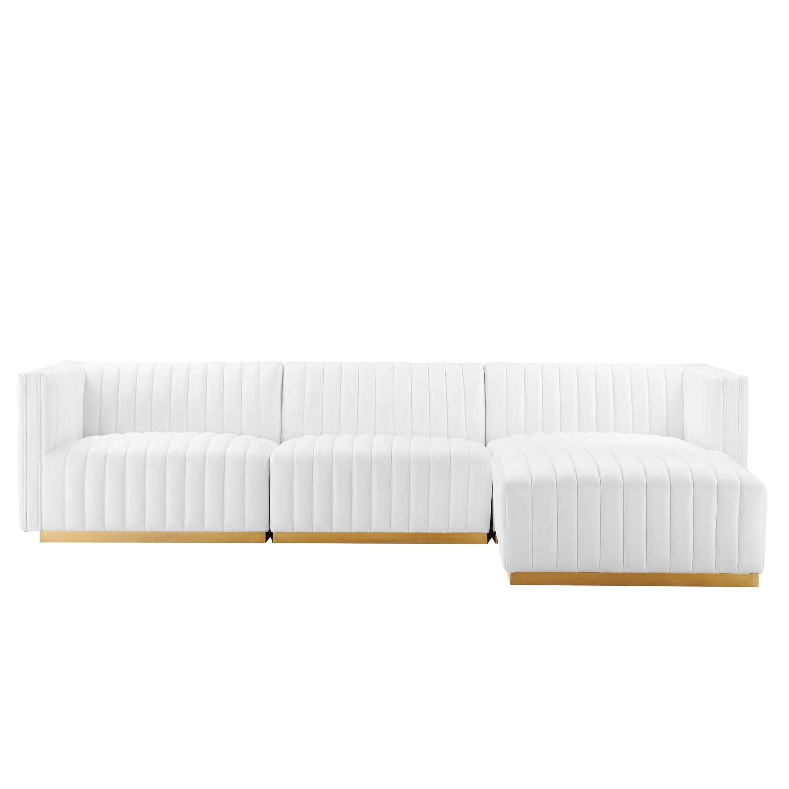 Modway Sectional Sofas - Conjure Tufted Performance Velvet 4 Piece Sectional Gold White
