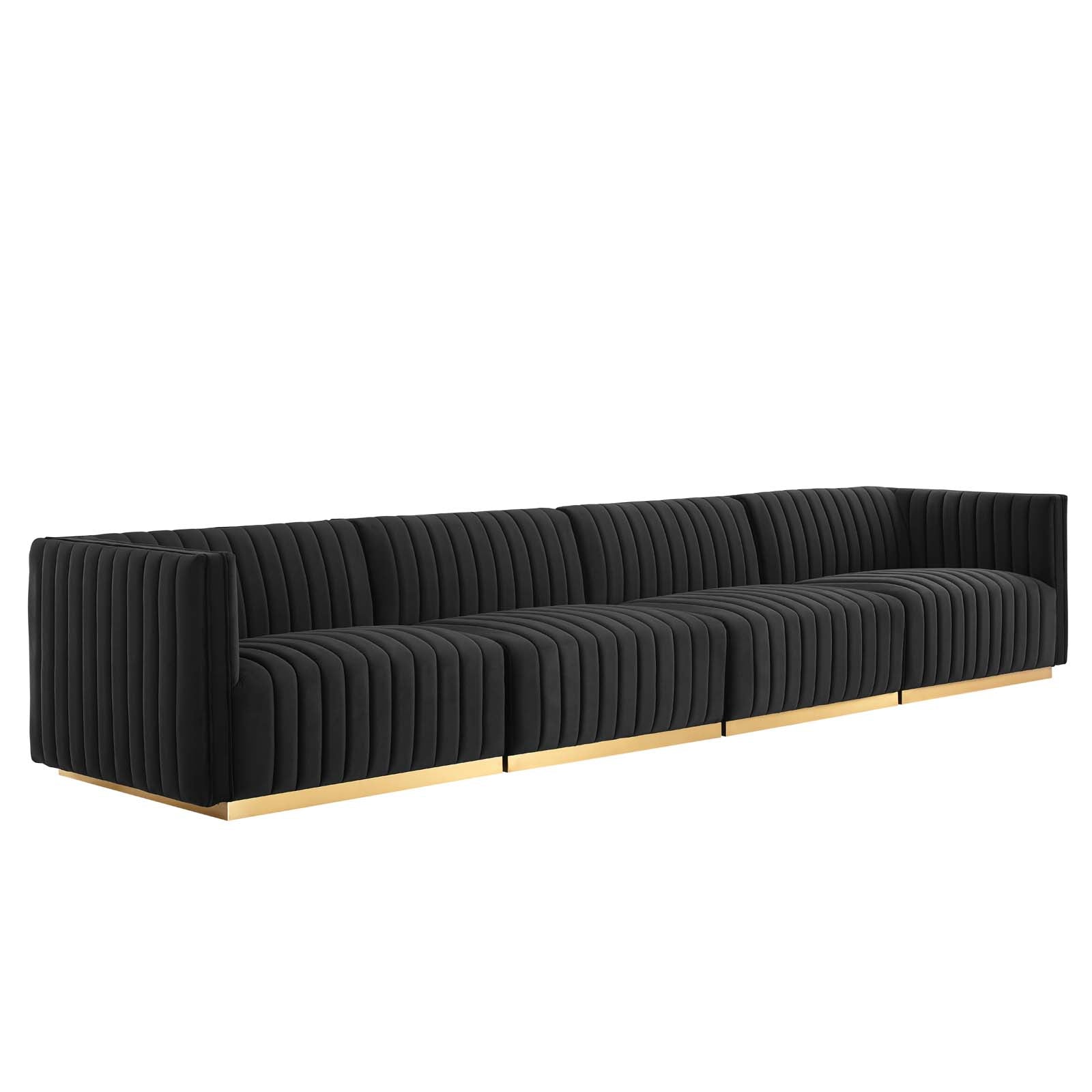 Modway Sofas & Couches - Conjure Channel Tufted Performance Velvet 4 Piece Sofa Gold Black
