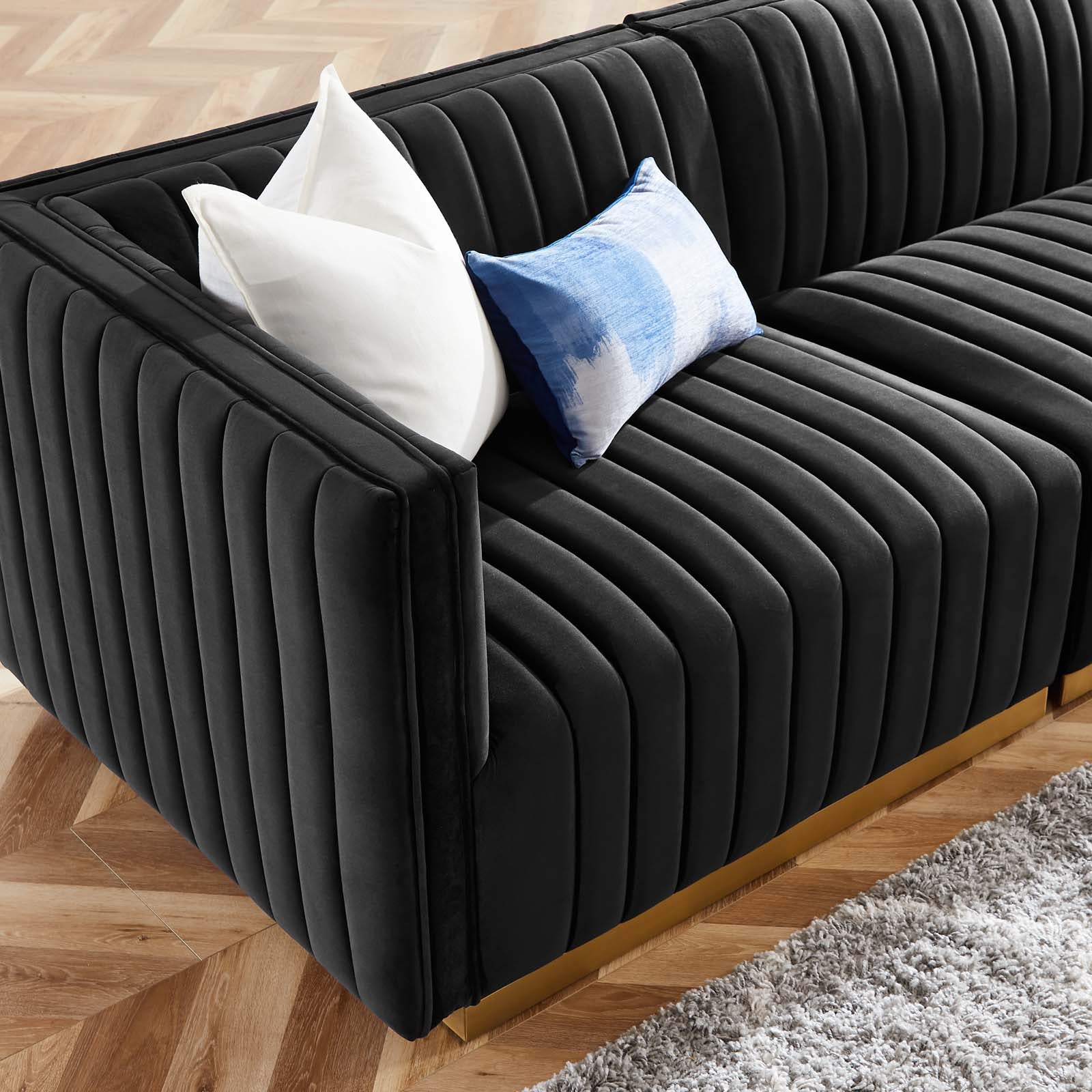 Modway Sofas & Couches - Conjure Channel Tufted Performance Velvet 4 Piece Sofa Gold Black
