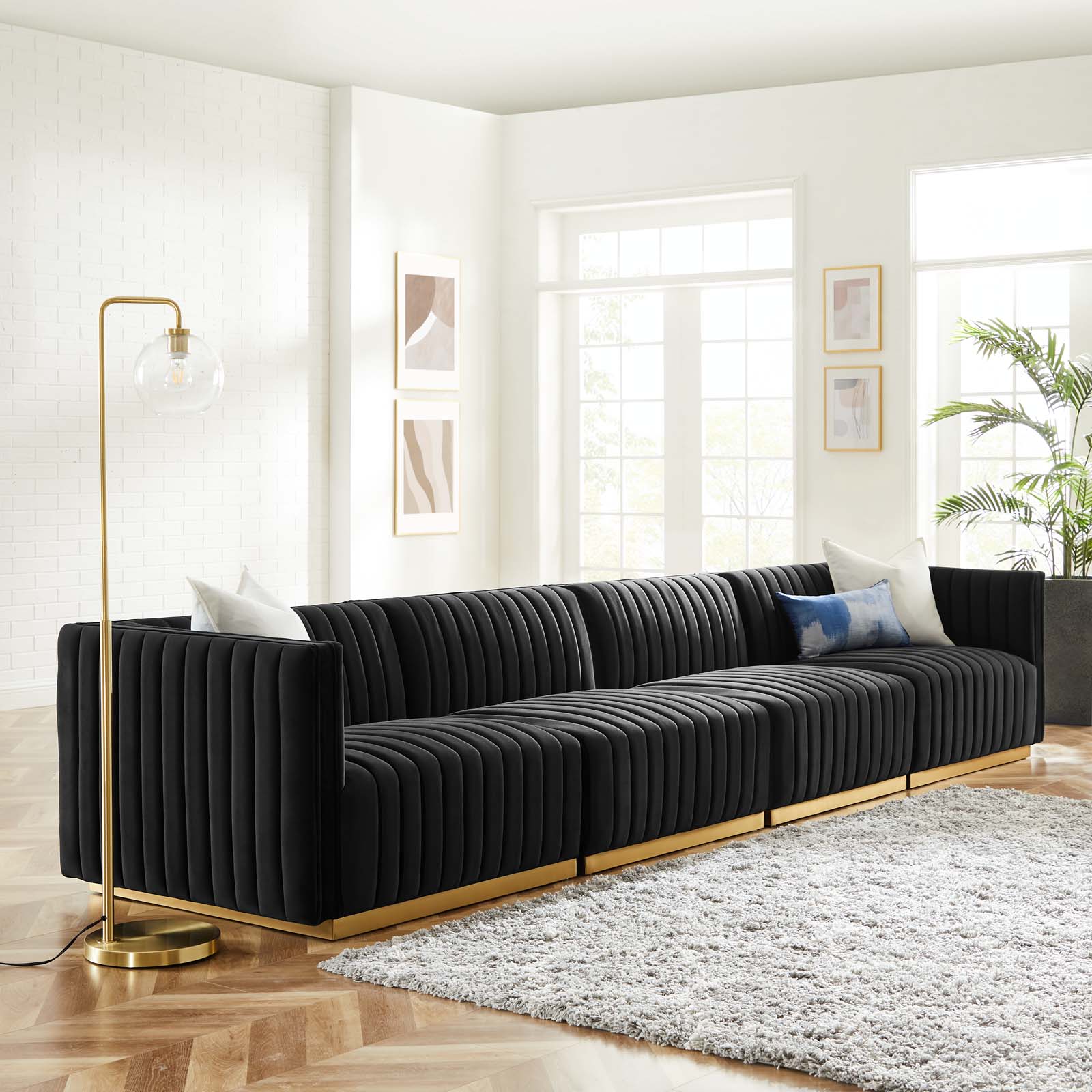 Modway Sofas & Couches - Conjure Channel Tufted Performance Velvet 4 Piece Sofa Gold Black