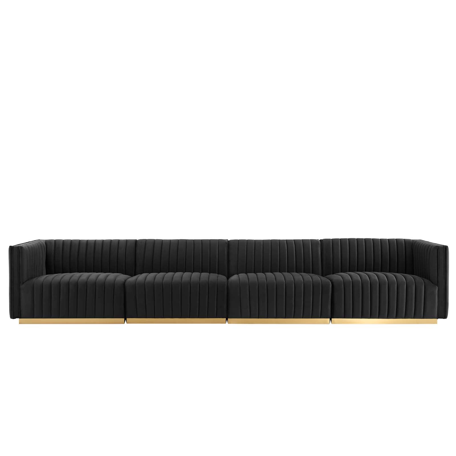 Modway Sofas & Couches - Conjure Channel Tufted Performance Velvet 4 Piece Sofa Gold Black