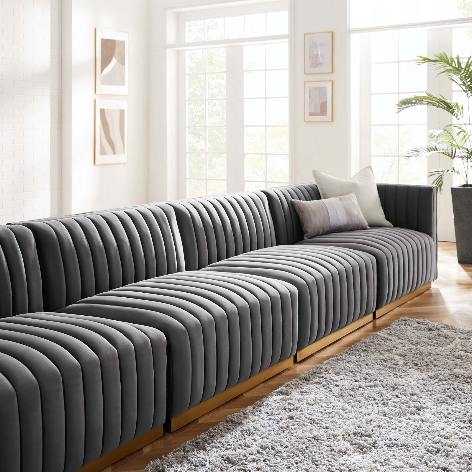 Modway Sofas & Couches - Conjure Channel Tufted Performance Velvet 4 Piece Sofa Gold Gray