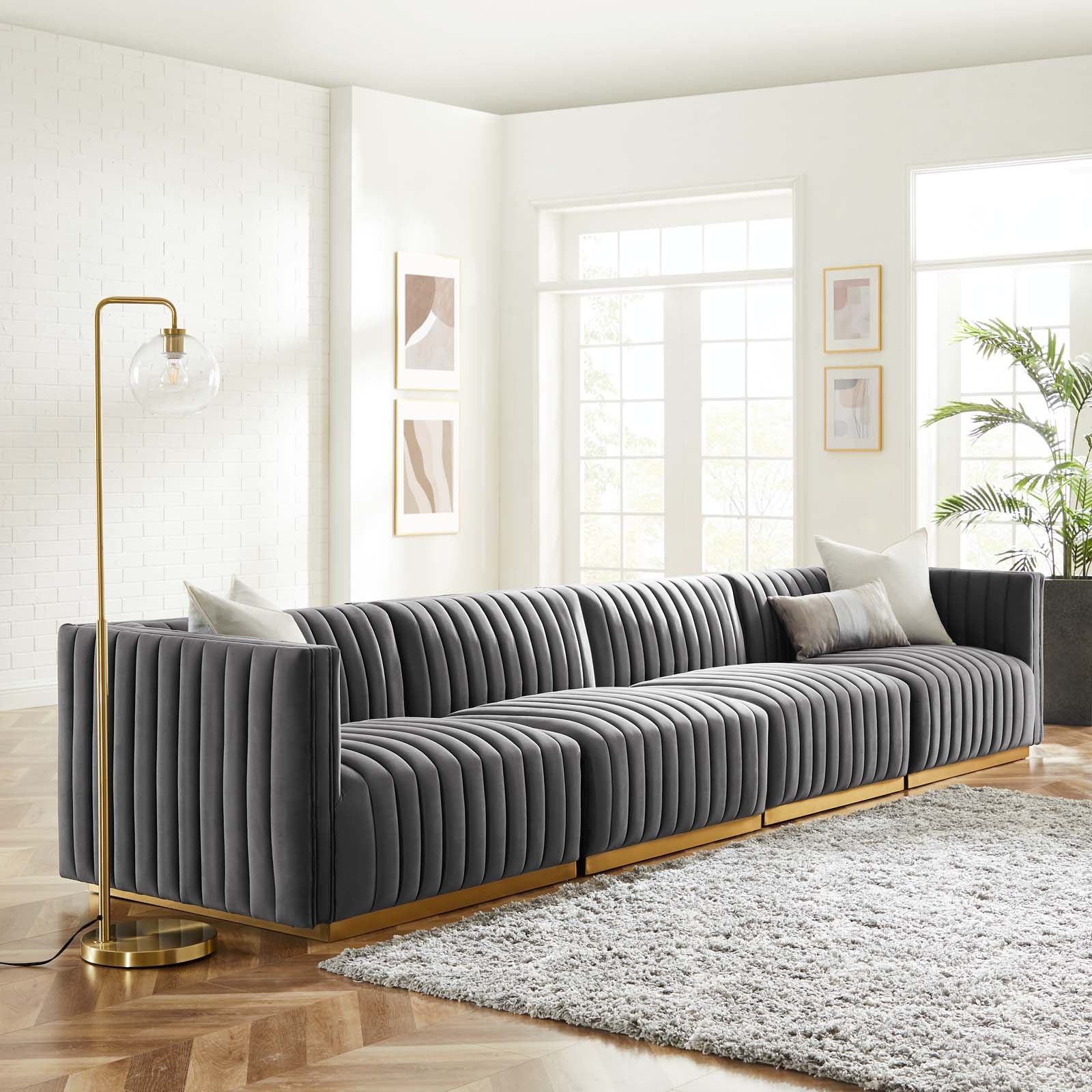 Modway Sofas & Couches - Conjure Channel Tufted Performance Velvet 4 Piece Sofa Gold Gray