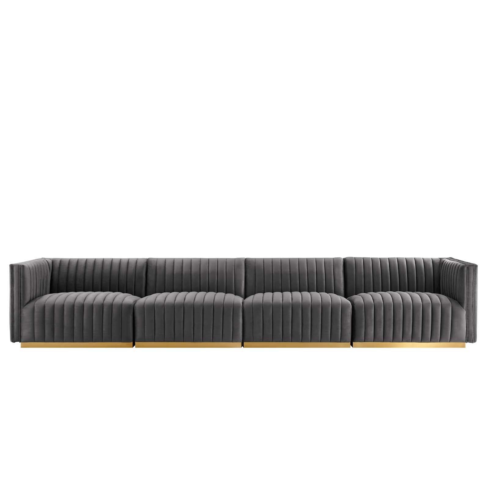 Modway Sofas & Couches - Conjure Channel Tufted Performance Velvet 4 Piece Sofa Gold Gray