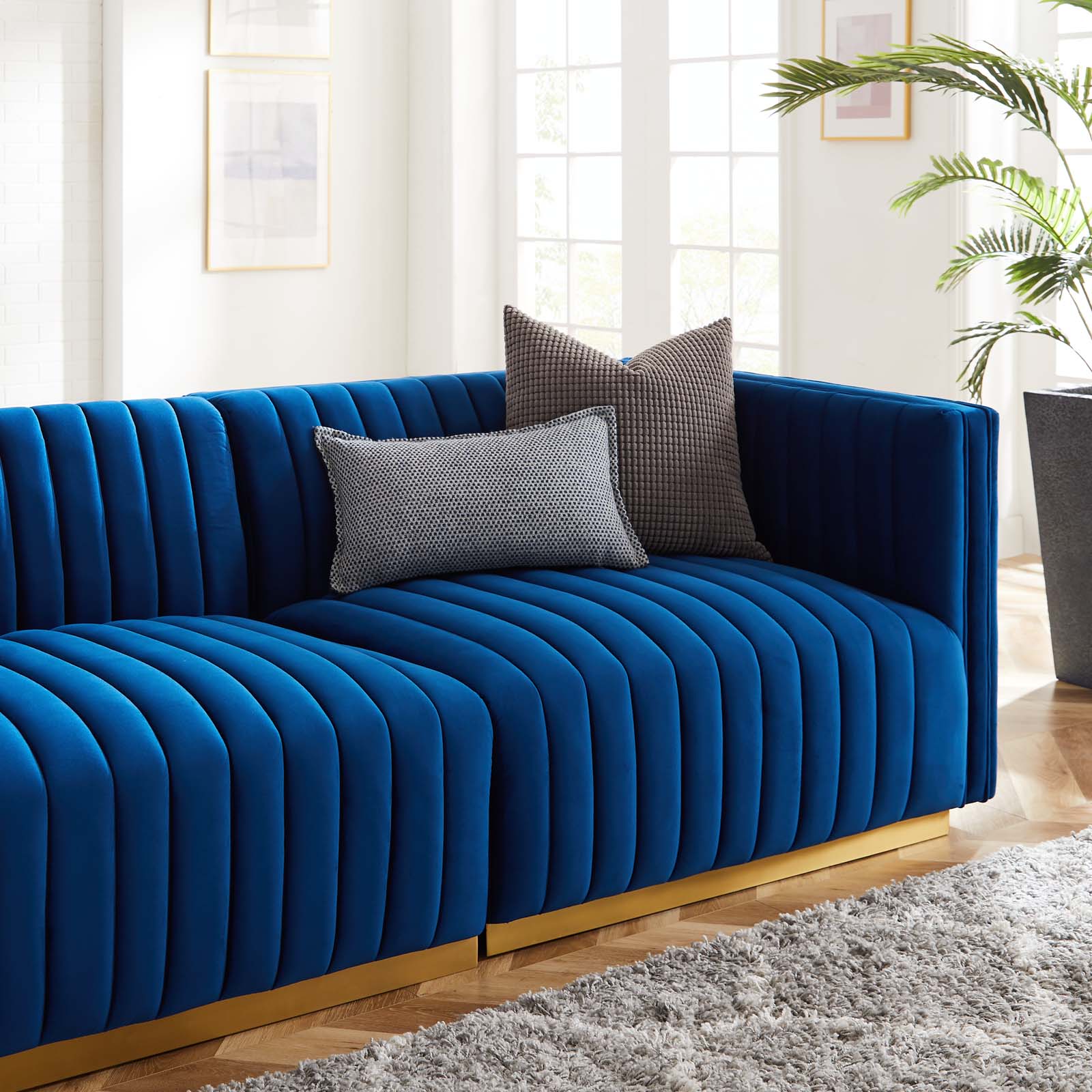 Modway Sofas & Couches - Conjure Channel Tufted Performance Velvet 4 Piece Sofa Gold Navy