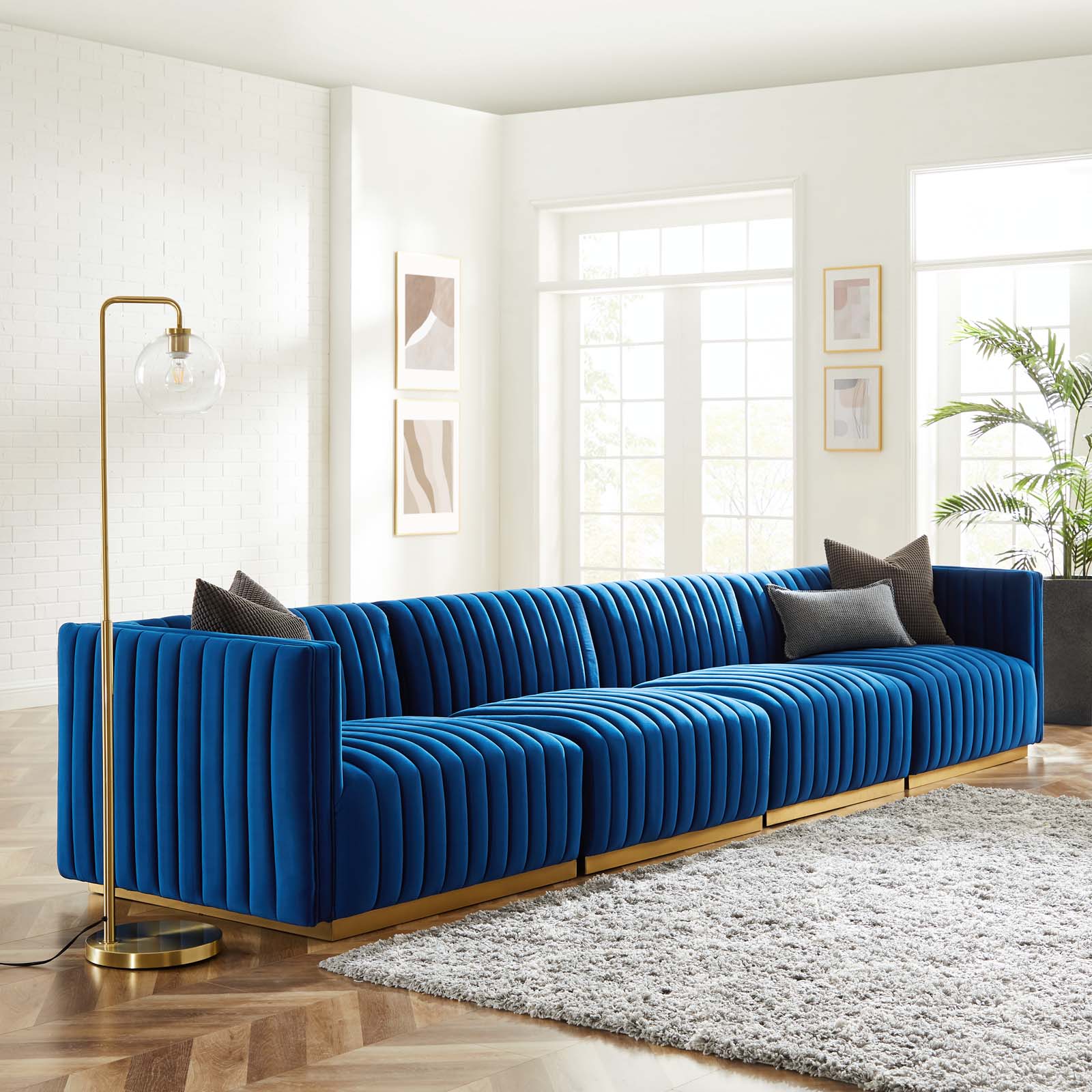 Modway Sofas & Couches - Conjure Channel Tufted Performance Velvet 4 Piece Sofa Gold Navy