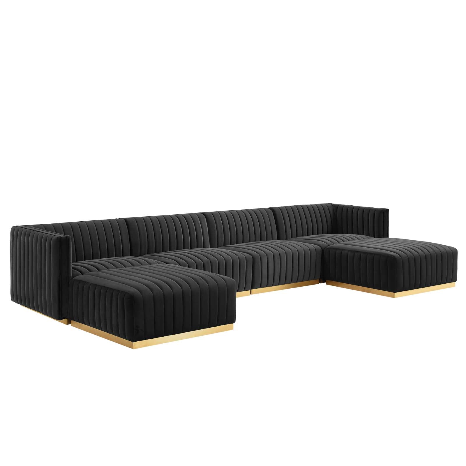 Modway Sectional Sofas - Conjure Channel Tufted Performance Velvet 6 Piece Sectional Gold Black