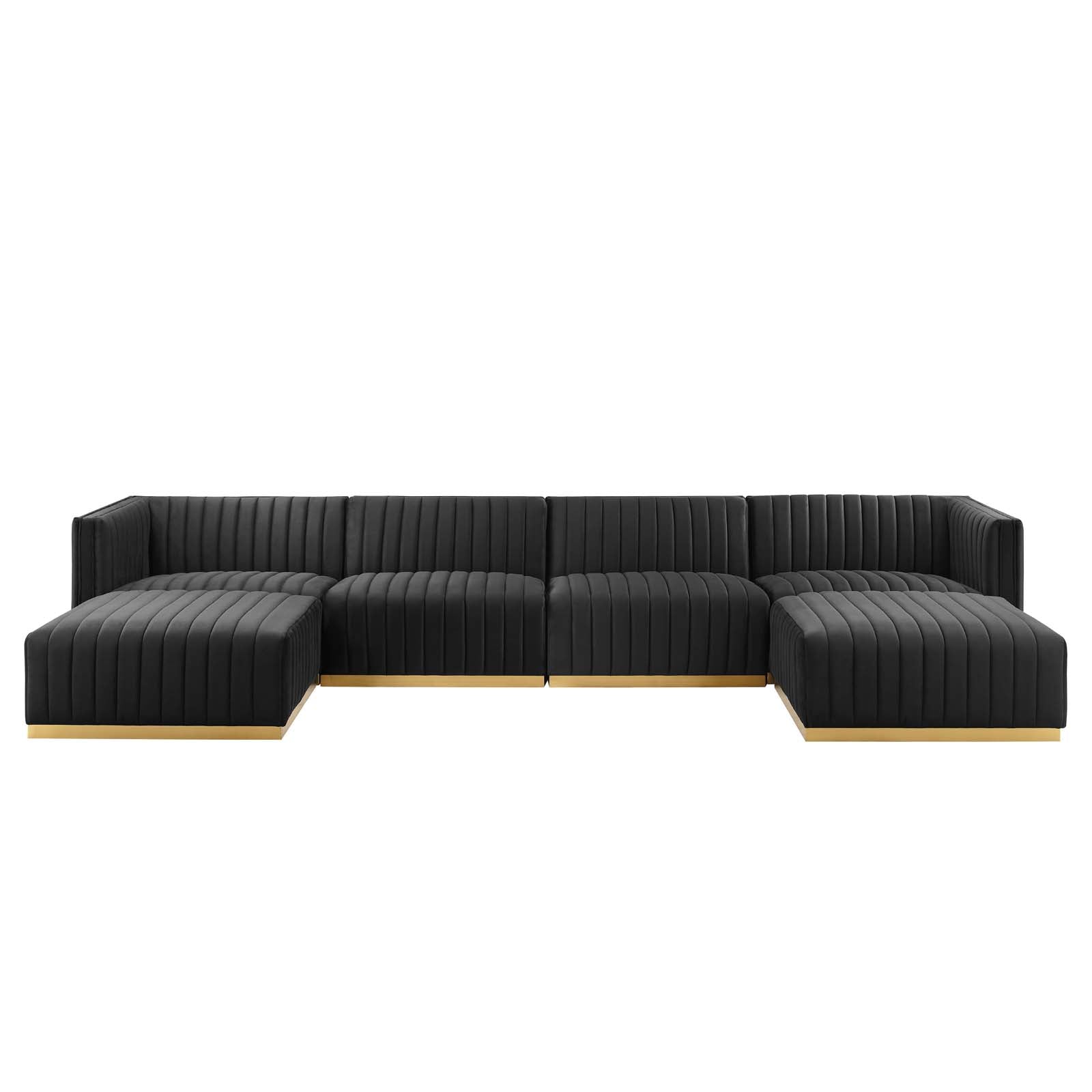 Modway Sectional Sofas - Conjure Channel Tufted Performance Velvet 6 Piece Sectional Gold Black