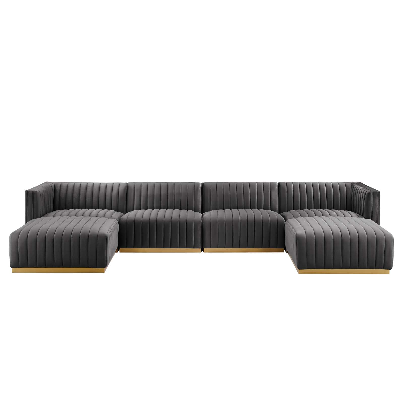 Modway Sectional Sofas - Conjure Channel Tufted Performance Velvet 6 Piece Sectional Gold Gray