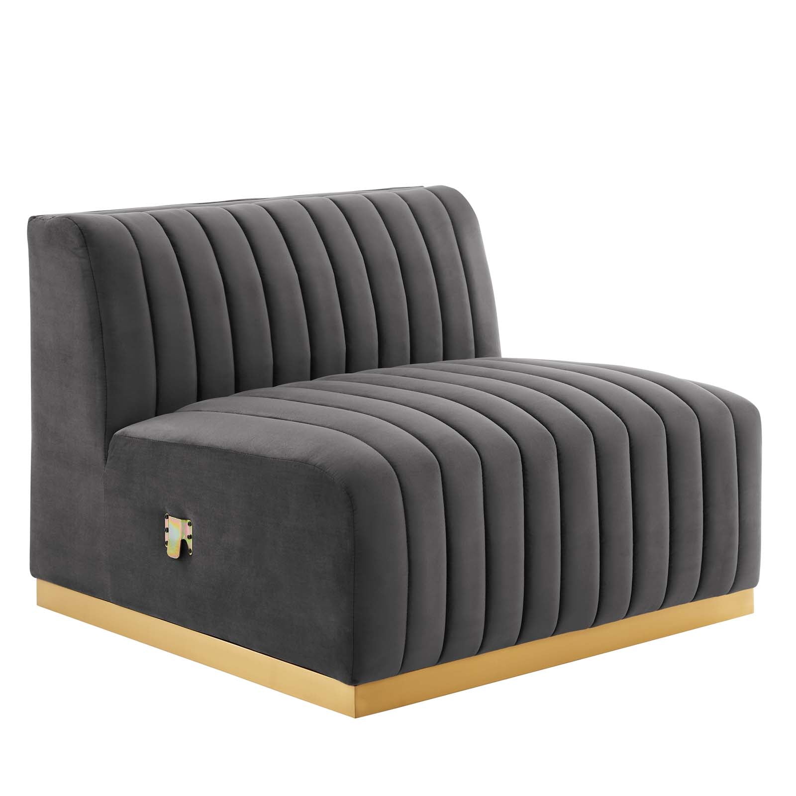 Modway Sectional Sofas - Conjure Channel Tufted Performance Velvet 6 Piece Sectional Gold Gray