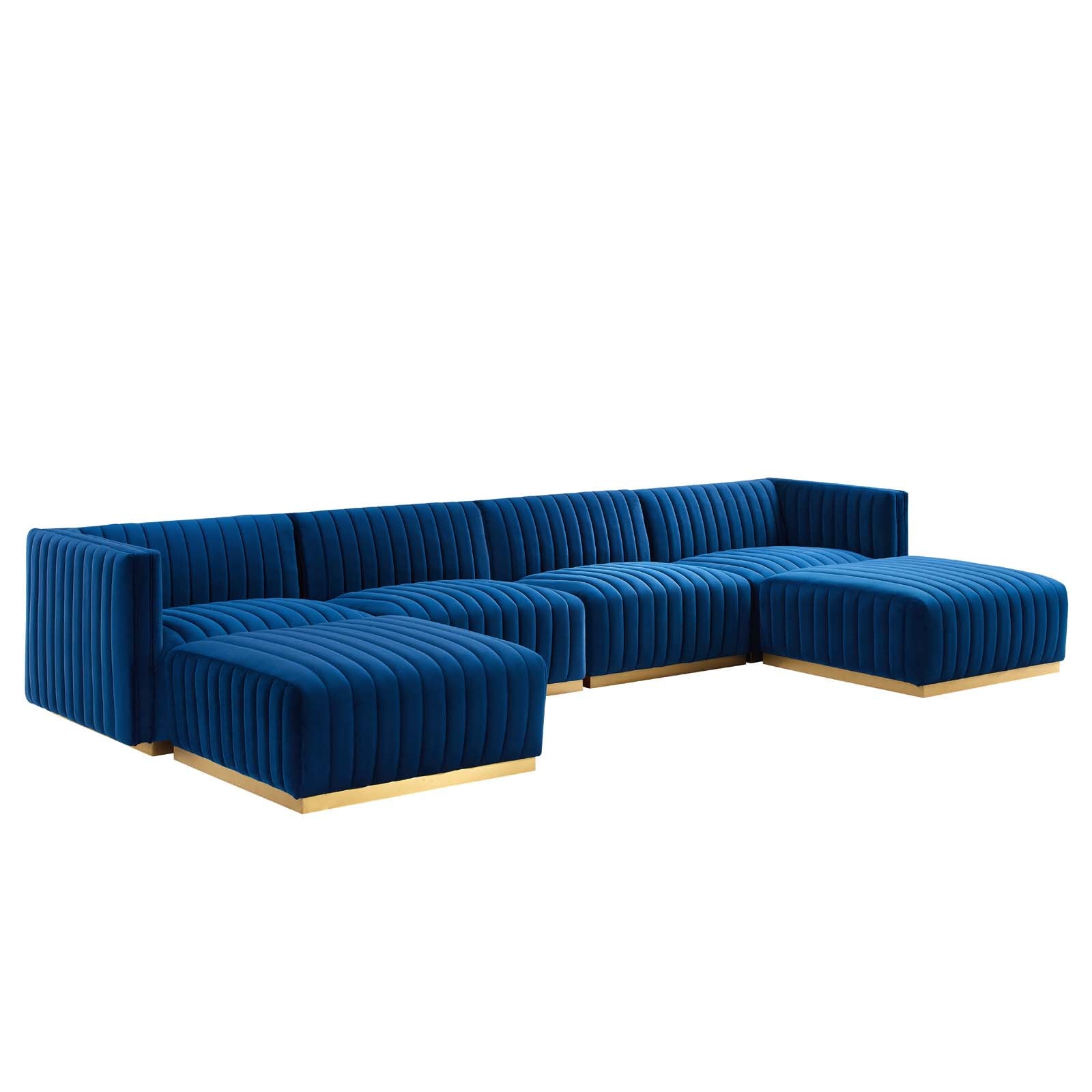 Modway Sectional Sofas - Conjure Channel Tufted Performance Velvet 6 Piece Sectional Gold Navy