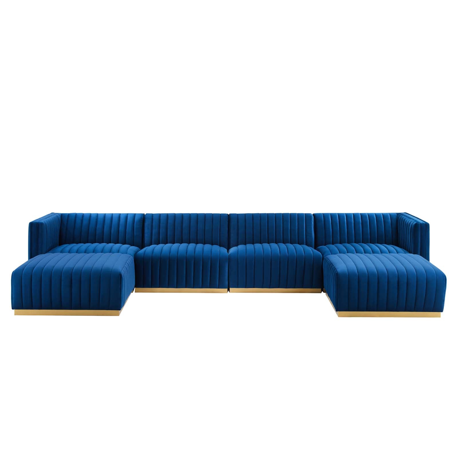 Modway Sectional Sofas - Conjure Channel Tufted Performance Velvet 6 Piece Sectional Gold Navy
