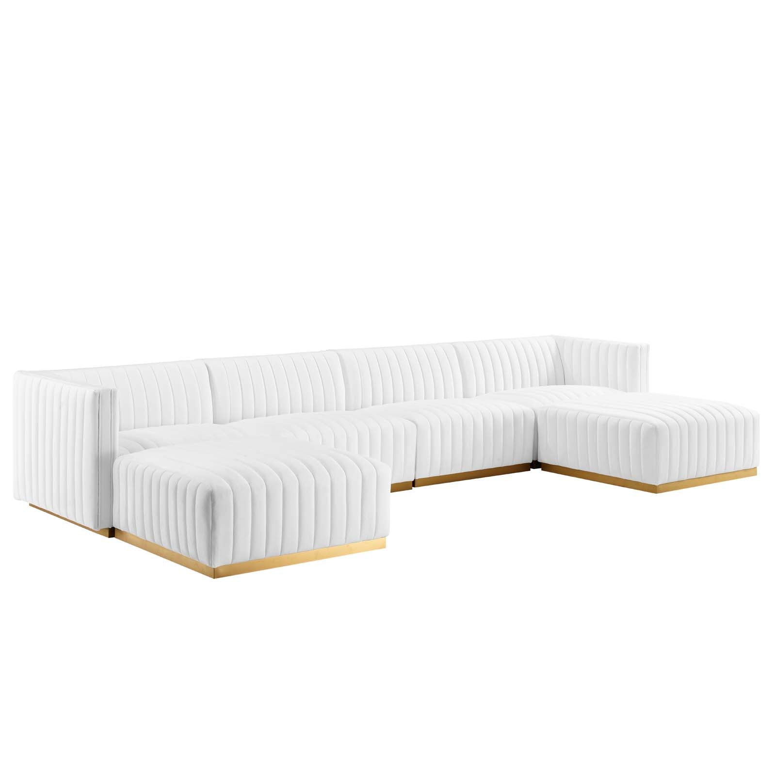Modway Sectional Sofas - Conjure Channel Tufted Performance Velvet 6 Piece Sectional Gold White
