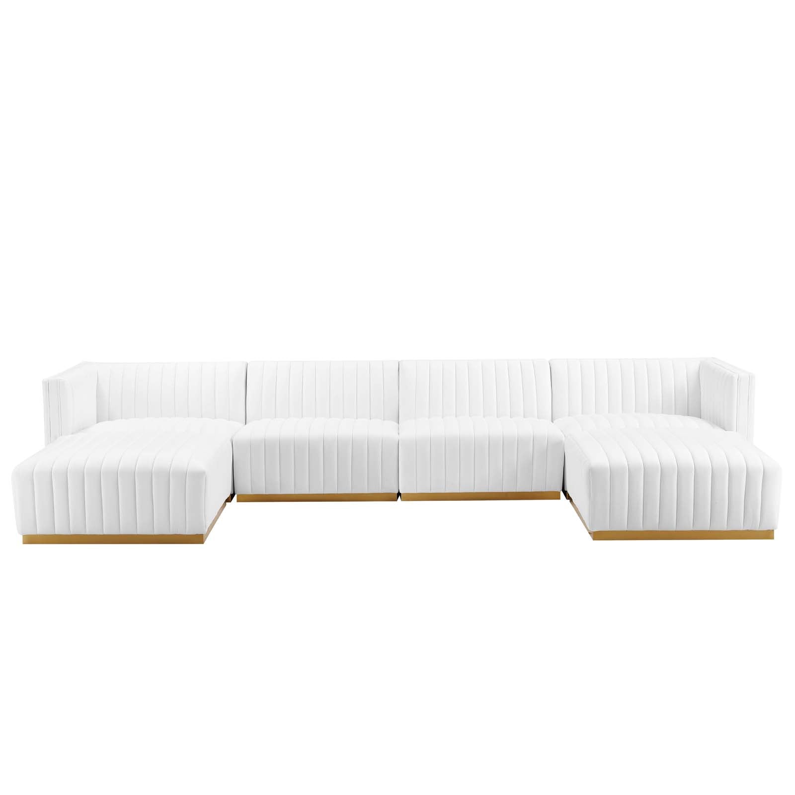 Modway Sectional Sofas - Conjure Channel Tufted Performance Velvet 6 Piece Sectional Gold White