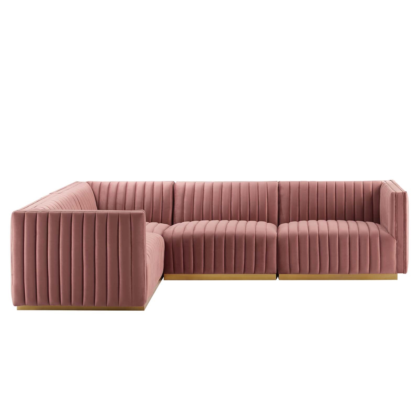 Modway Sectional Sofas - Conjure Tufted Performance Velvet 4 Piece Sectional Gold | Dusty Rose