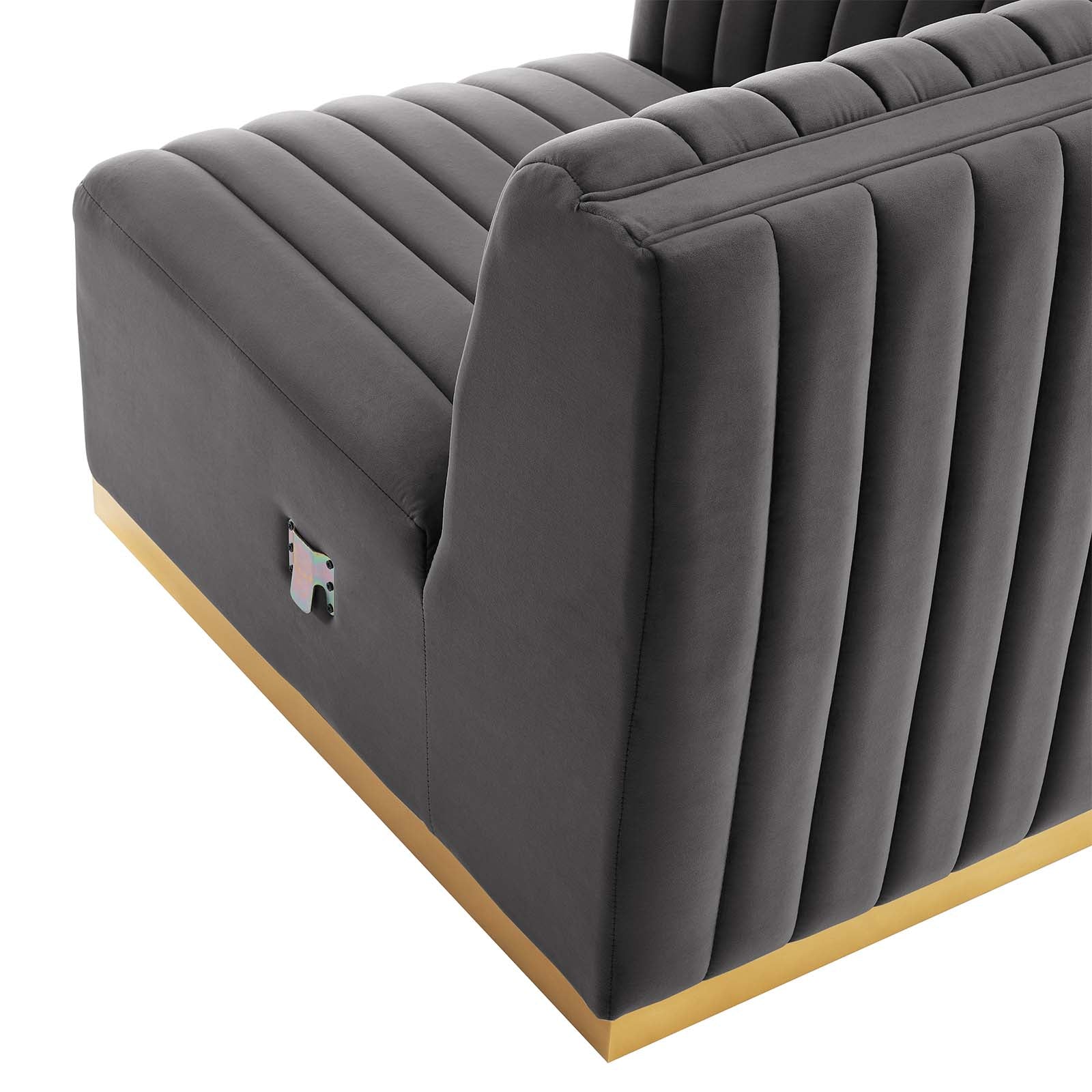Modway Sectional Sofas - Conjure Tufted Performance Velvet 4 Piece Sectional Gold Gray