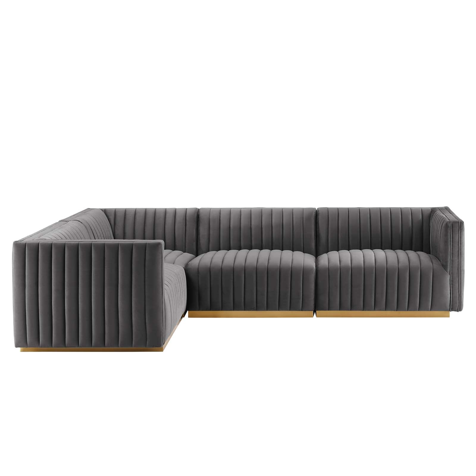 Modway Sectional Sofas - Conjure Tufted Performance Velvet 4 Piece Sectional Gold Gray