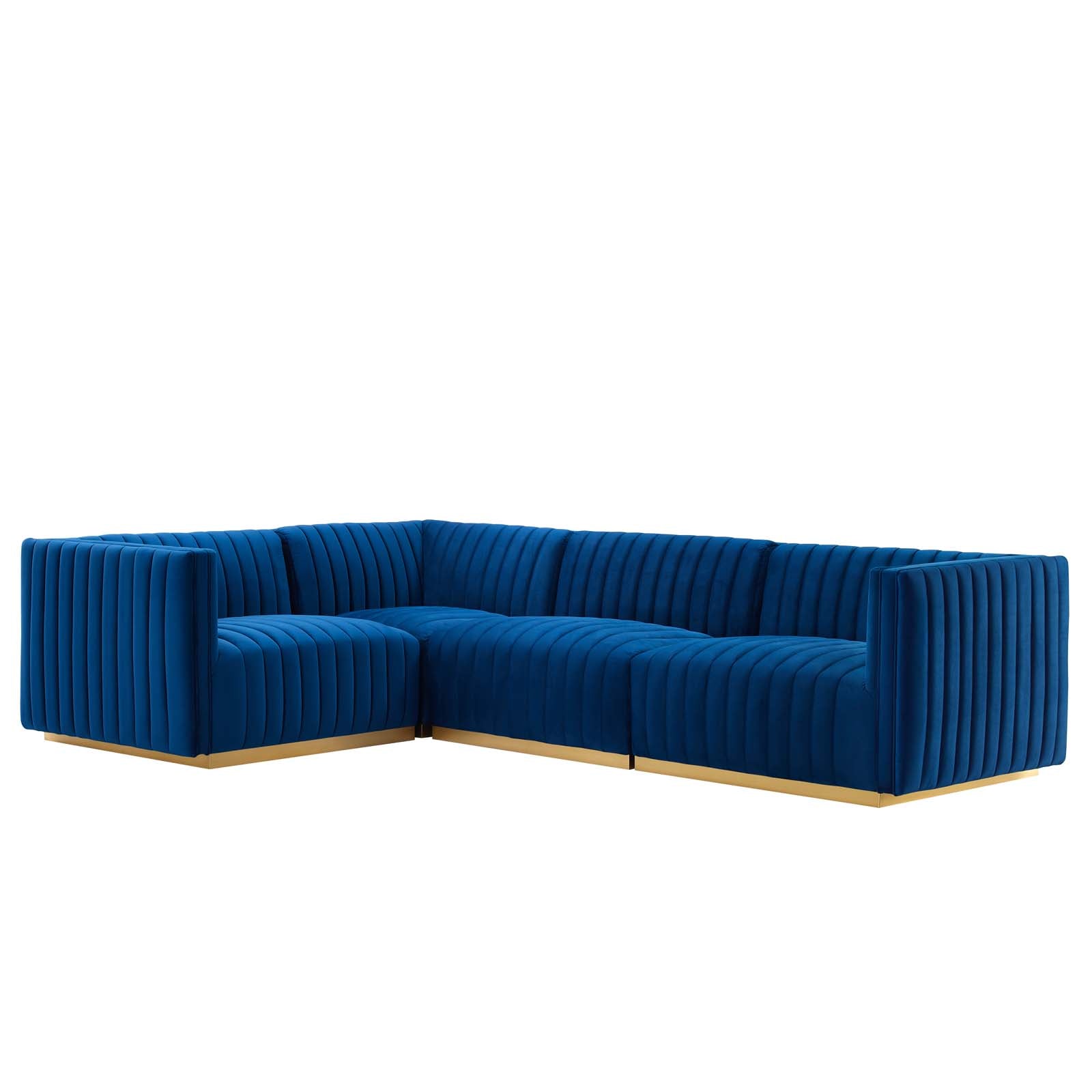 Modway Sectional Sofas - Conjure Channel Tufted Performance Velvet 4 Piece Sectional Sofa Gold Navy