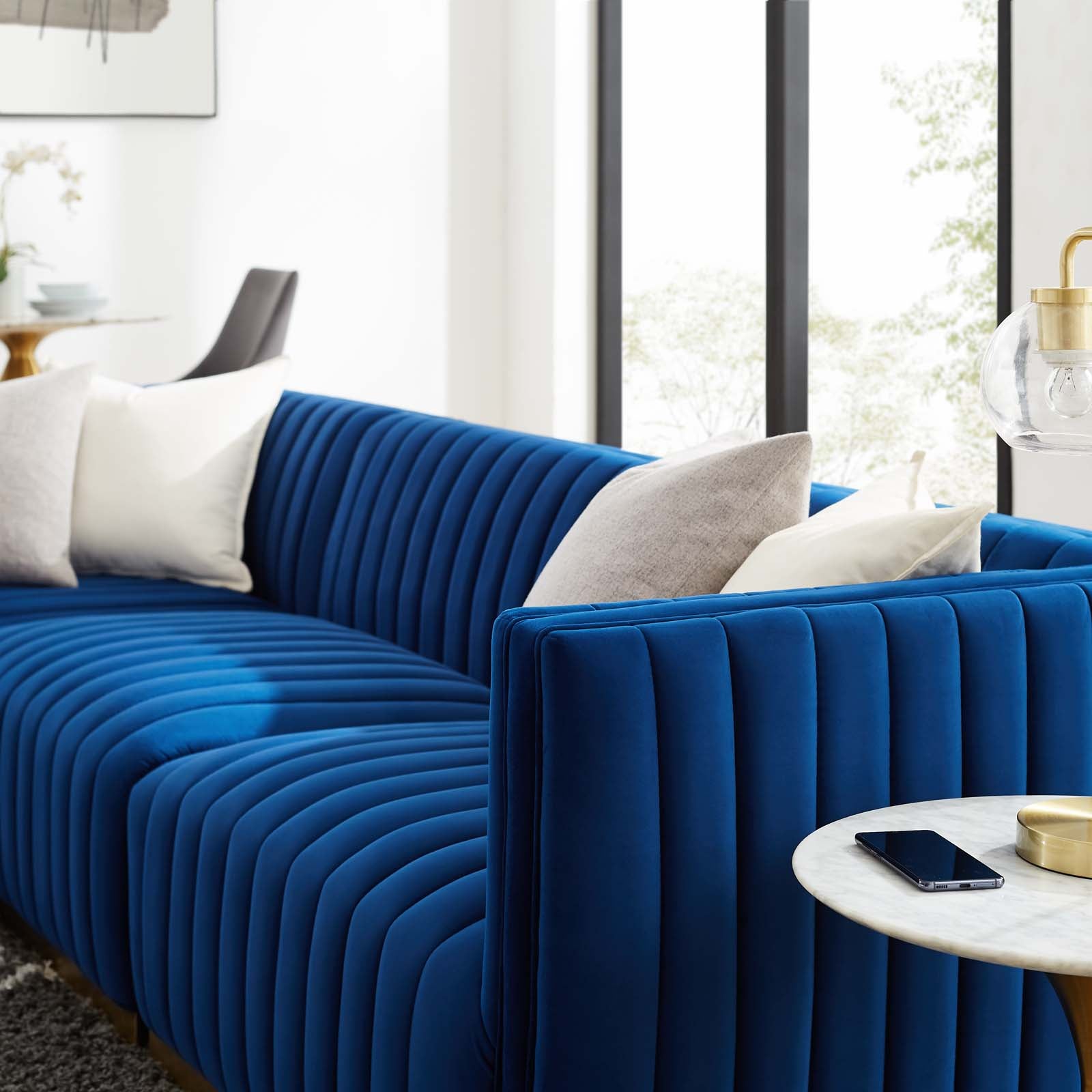 Modway Sectional Sofas - Conjure Channel Tufted Performance Velvet 4 Piece Sectional Sofa Gold Navy