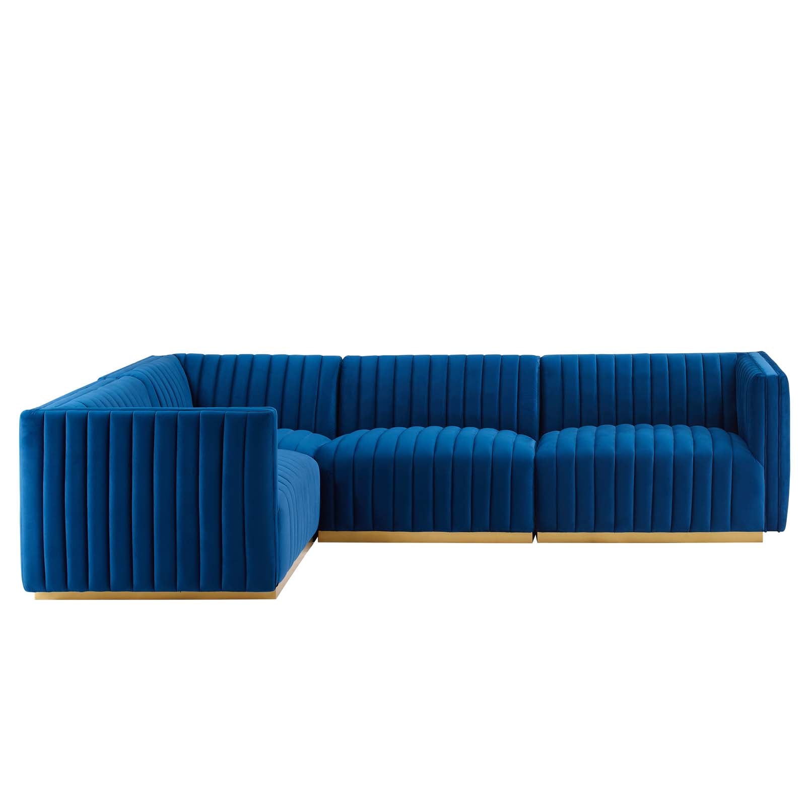 Modway Sectional Sofas - Conjure Channel Tufted Performance Velvet 4 Piece Sectional Sofa Gold Navy