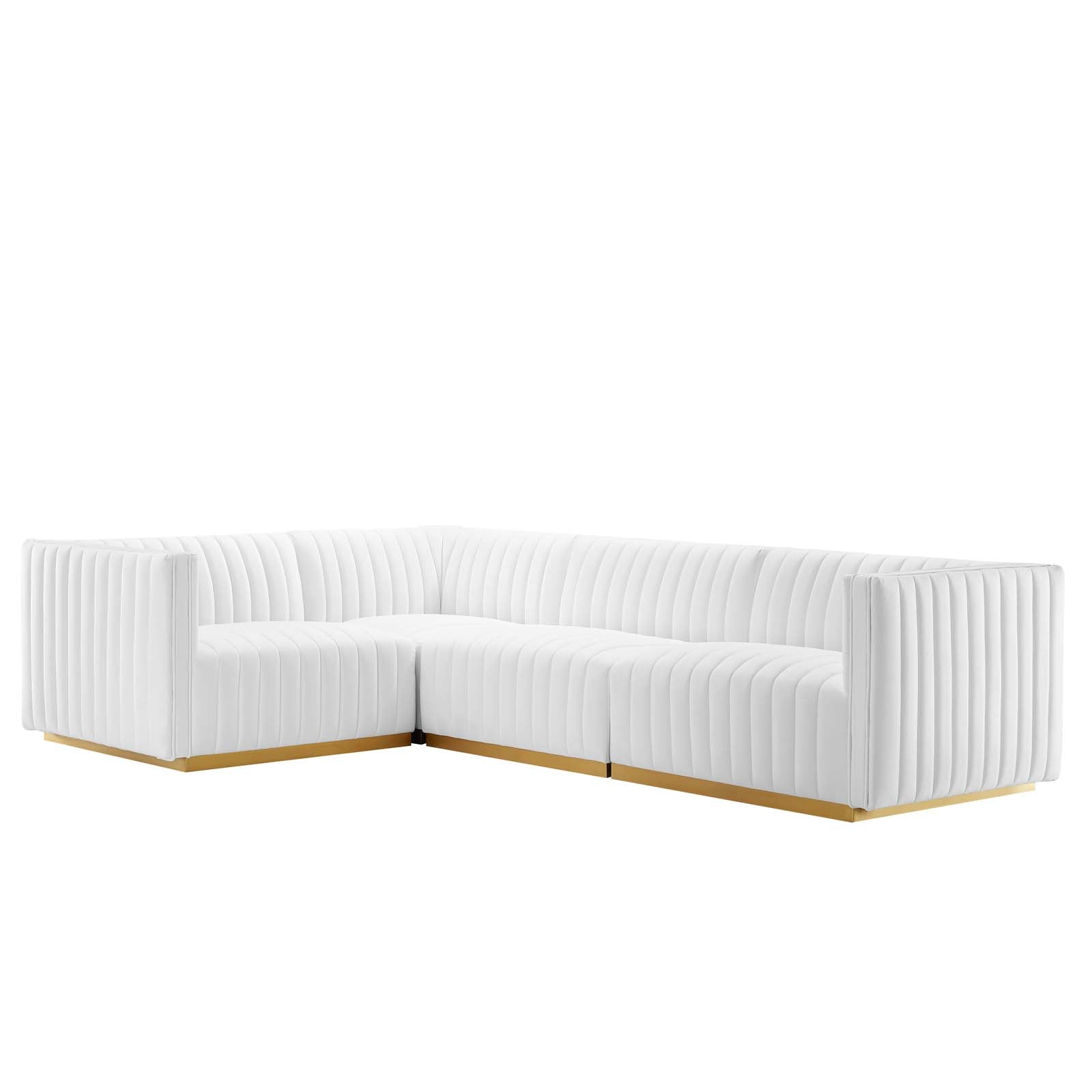 Modway Sectional Sofas - Conjure Channel Tufted Performance Velvet 4 Piece Sectional Sofa Gold White