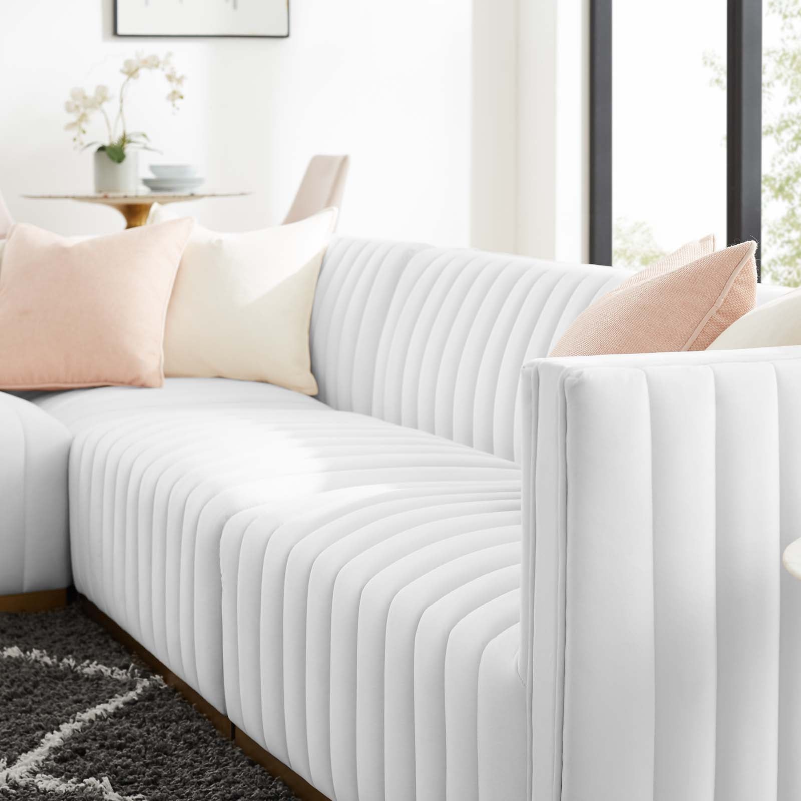 Modway Sectional Sofas - Conjure Channel Tufted Performance Velvet 4 Piece Sectional Sofa Gold White