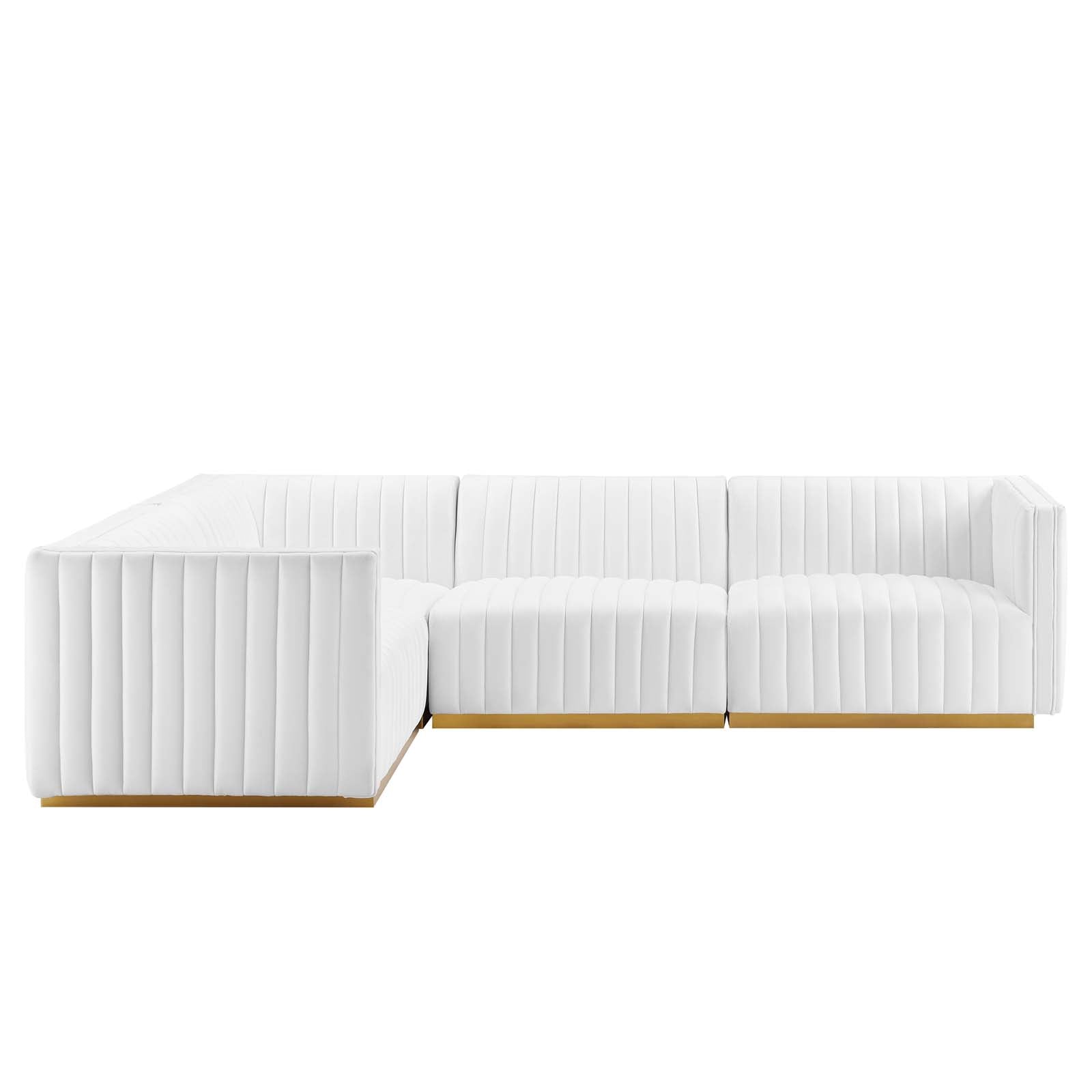 Modway Sectional Sofas - Conjure Channel Tufted Performance Velvet 4 Piece Sectional Sofa Gold White