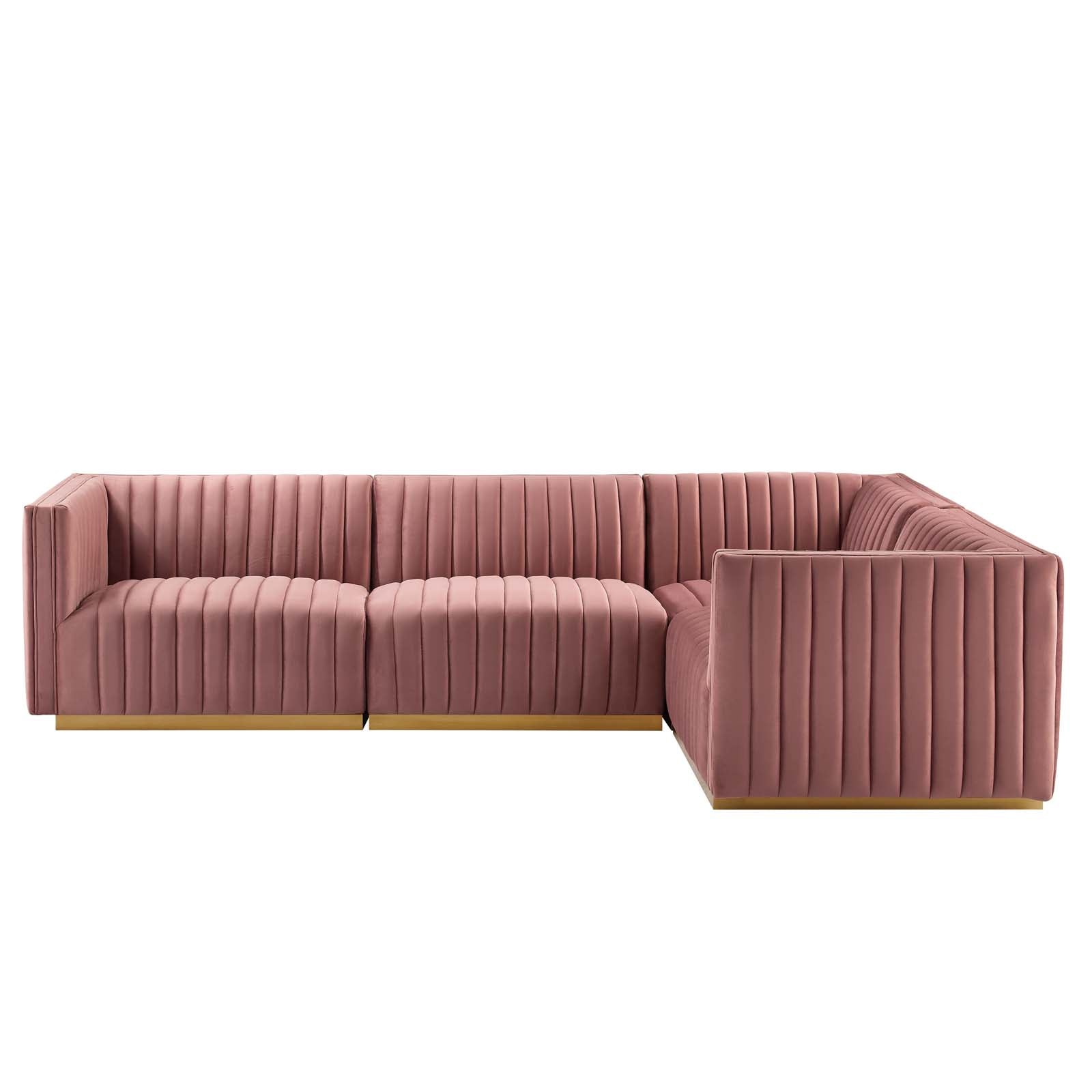 Modway Sectional Sofas - Conjure Channel Tufted Performance Velvet 4 Piece Sectional Gold | Dusty Rose