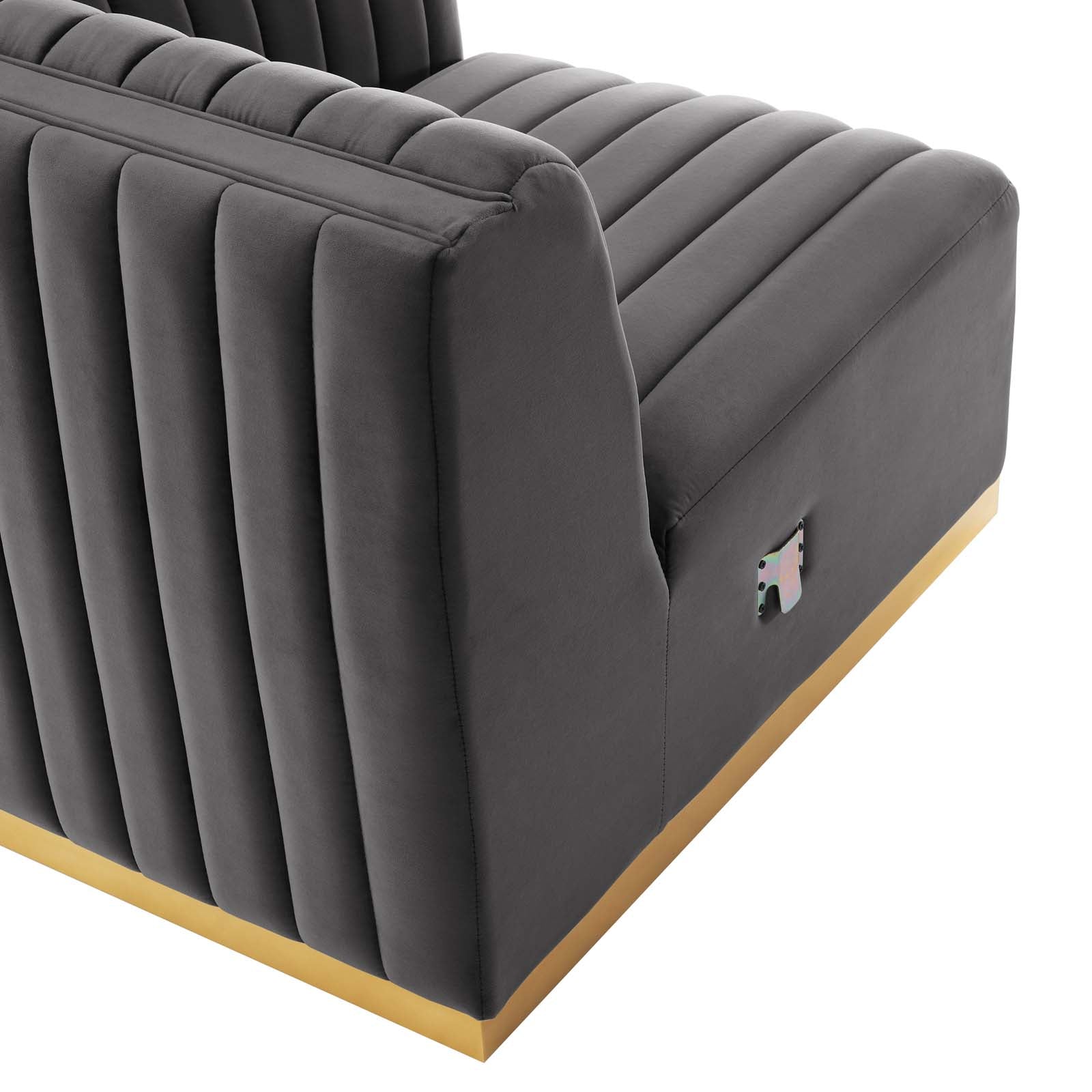 Modway Sectional Sofas - Conjure Channel Tufted Performance Velvet 4 Piece Sectional Gold Gray
