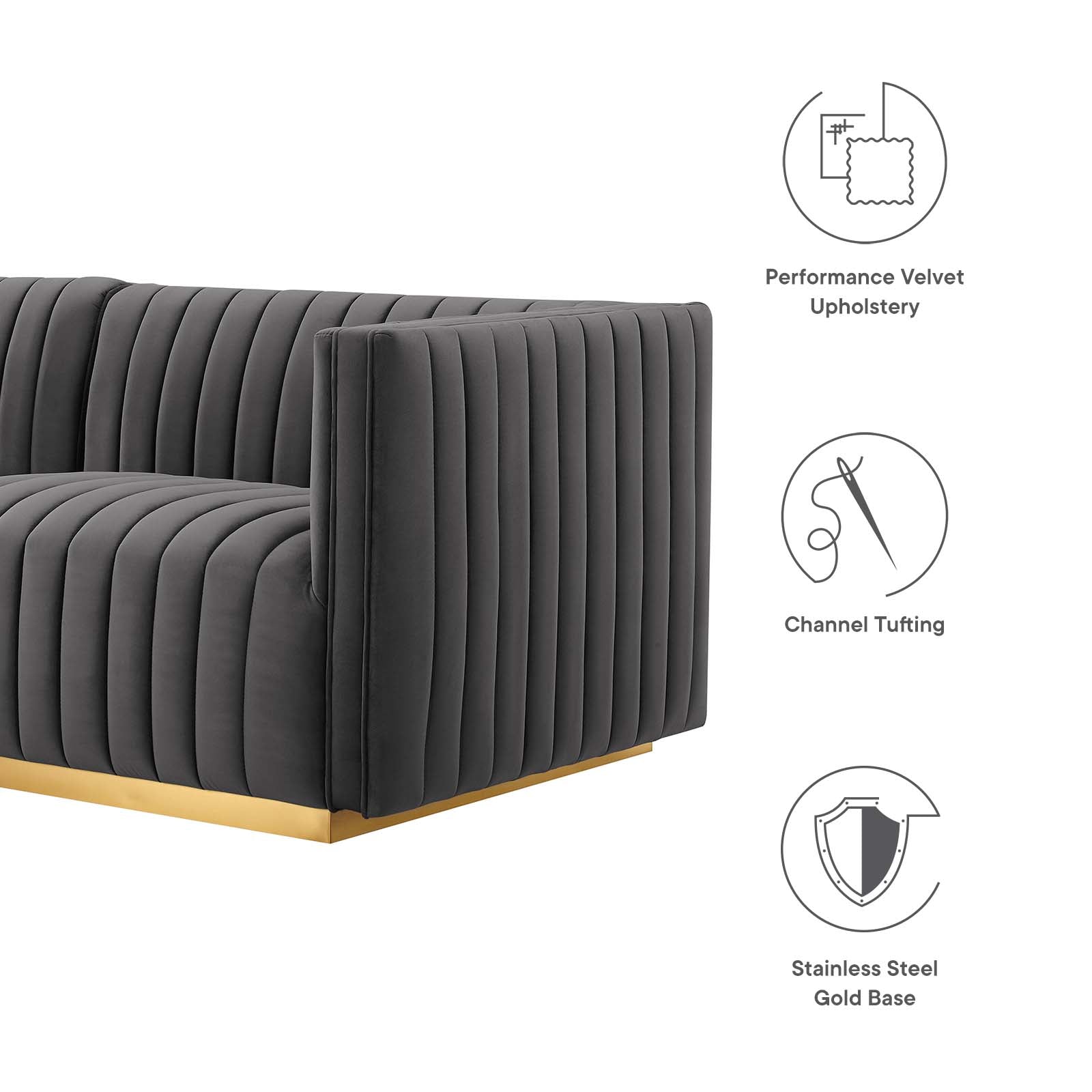 Modway Sectional Sofas - Conjure Channel Tufted Performance Velvet 4 Piece Sectional Gold Gray