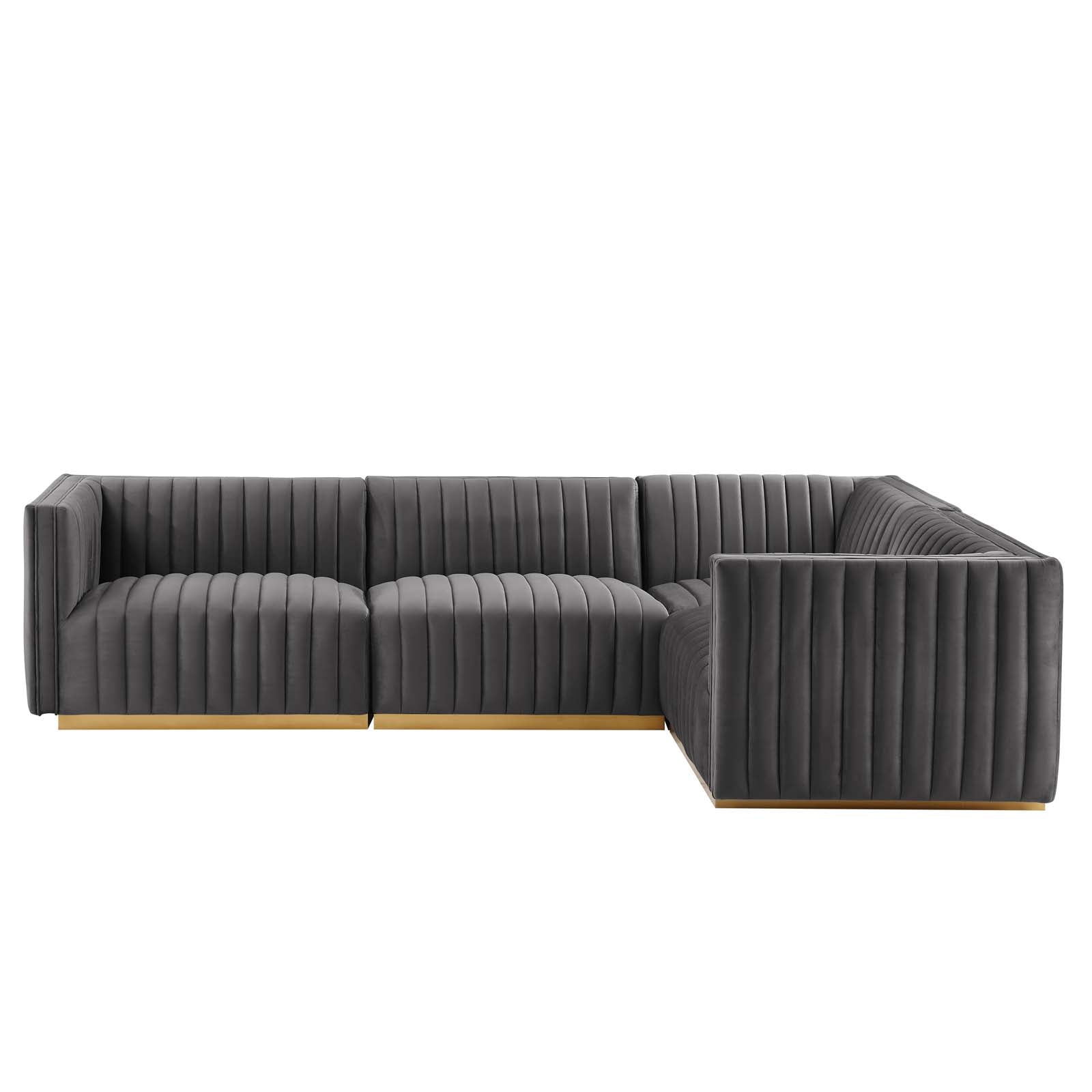 Modway Sectional Sofas - Conjure Channel Tufted Performance Velvet 4 Piece Sectional Gold Gray