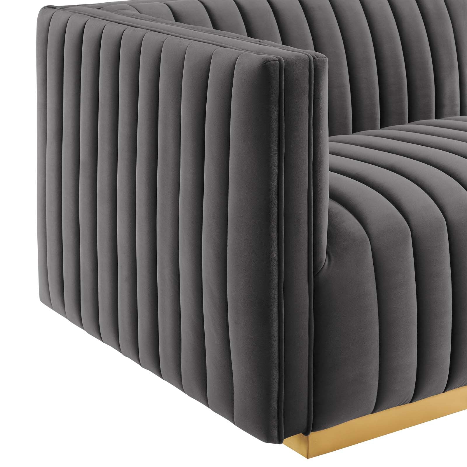 Modway Sectional Sofas - Conjure Channel Tufted Performance Velvet 4 Piece Sectional Gold Gray