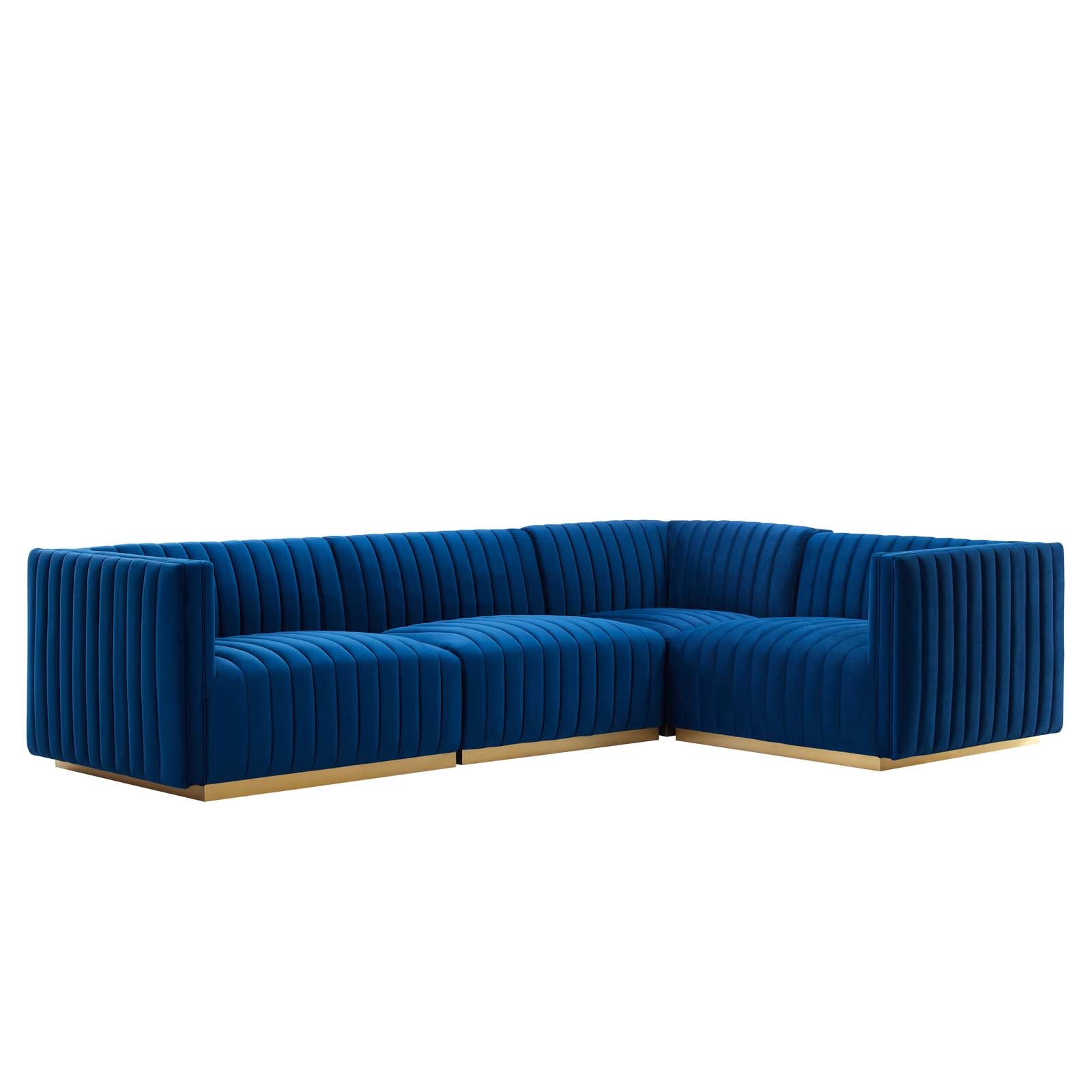 Modway Sectional Sofas - Conjure Channel Tufted Performance Velvet 4 Piece Sectional Gold Navy