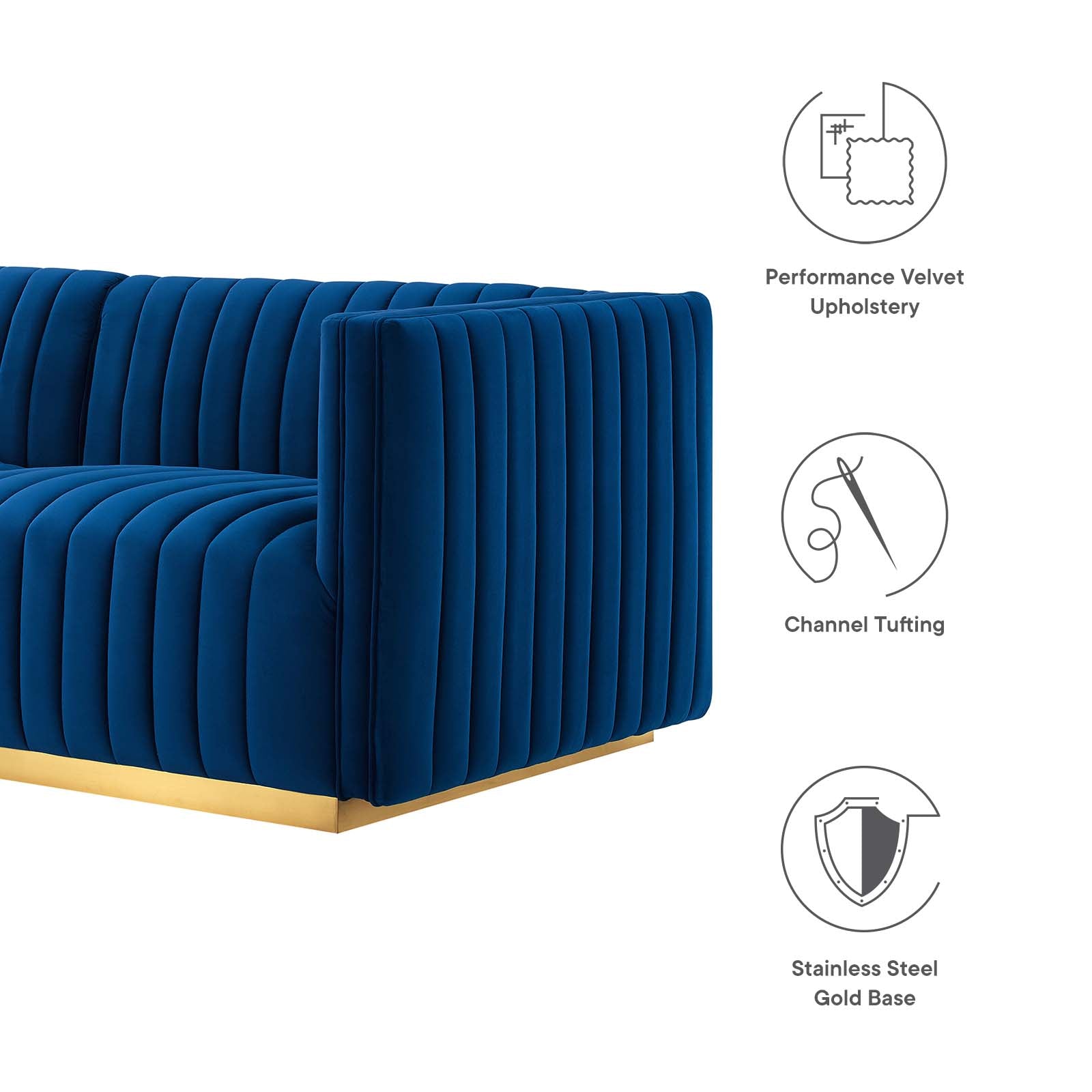 Modway Sectional Sofas - Conjure Channel Tufted Performance Velvet 4 Piece Sectional Gold Navy