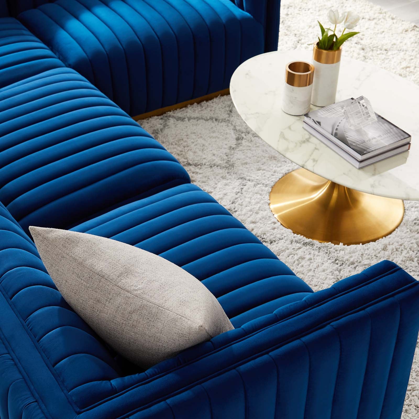 Modway Sectional Sofas - Conjure Channel Tufted Performance Velvet 4 Piece Sectional Gold Navy