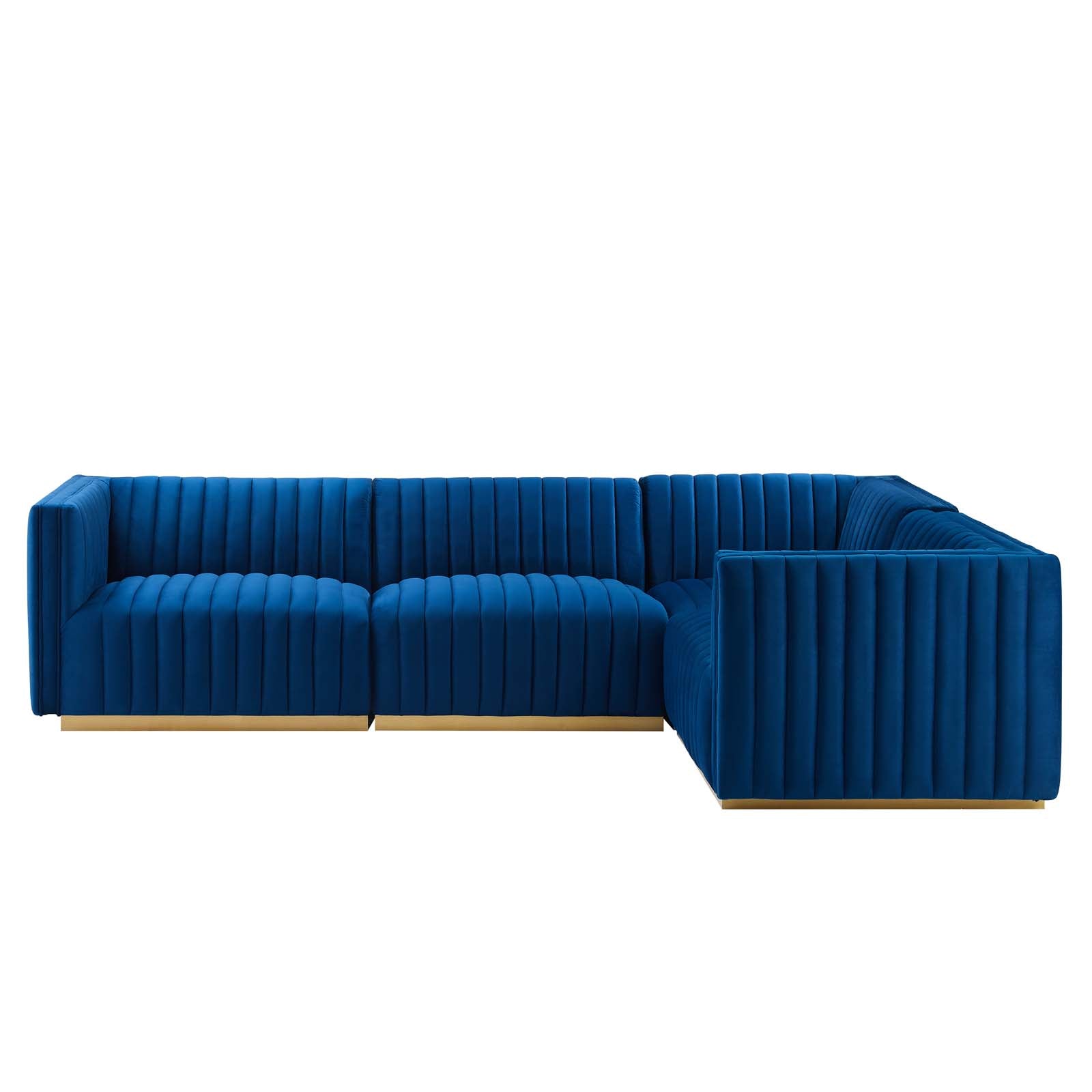 Modway Sectional Sofas - Conjure Channel Tufted Performance Velvet 4 Piece Sectional Gold Navy