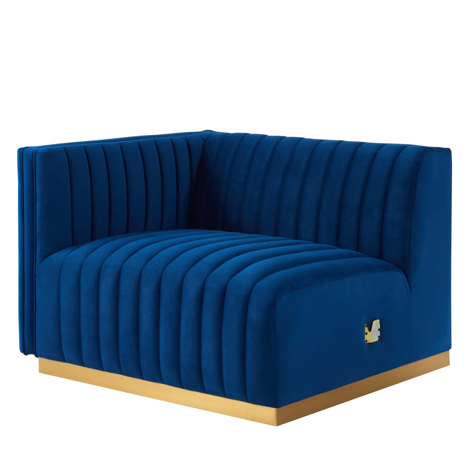 Modway Sectional Sofas - Conjure Channel Tufted Performance Velvet 4 Piece Sectional Gold Navy