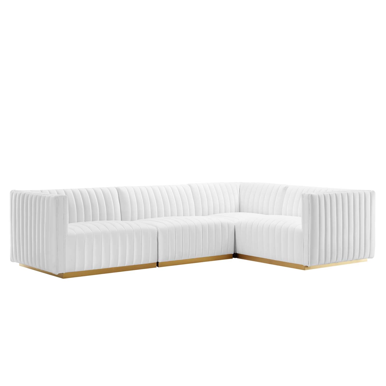 Modway Sectional Sofas - Conjure Channel Tufted Performance Velvet 4 Piece Sectional Gold White