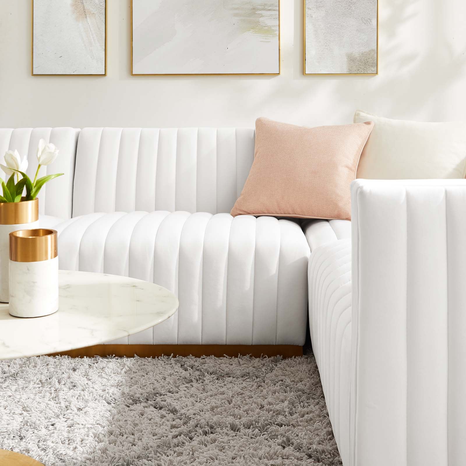 Modway Sectional Sofas - Conjure Channel Tufted Performance Velvet 4 Piece Sectional Gold White