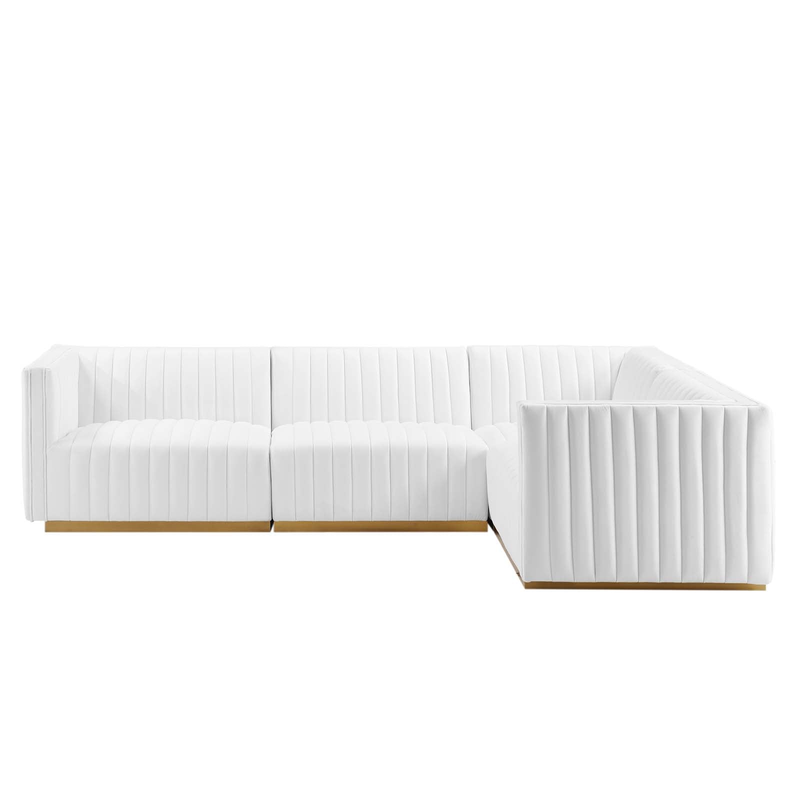 Modway Sectional Sofas - Conjure Channel Tufted Performance Velvet 4 Piece Sectional Gold White