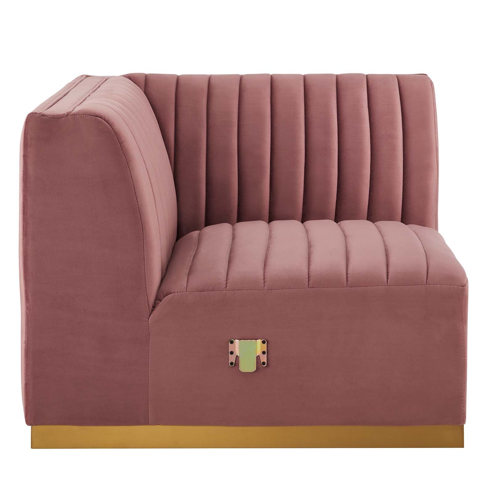 Modway Sectional Sofas - Conjure Channel Tufted Performance Velvet 5 Piece Sectional Sofa Gold | Dusty Rose