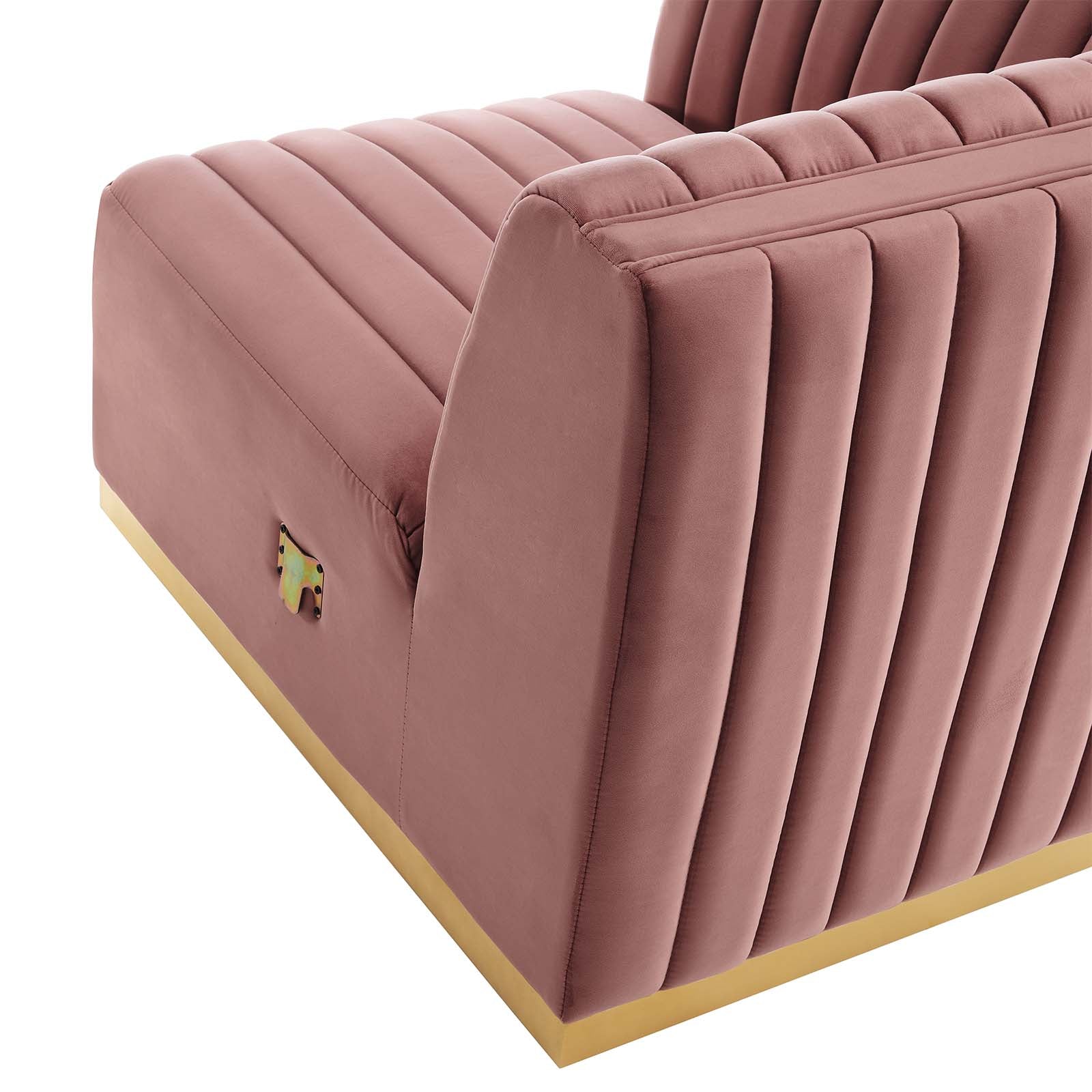 Modway Sectional Sofas - Conjure Channel Tufted Performance Velvet 5 Piece Sectional Sofa Gold | Dusty Rose